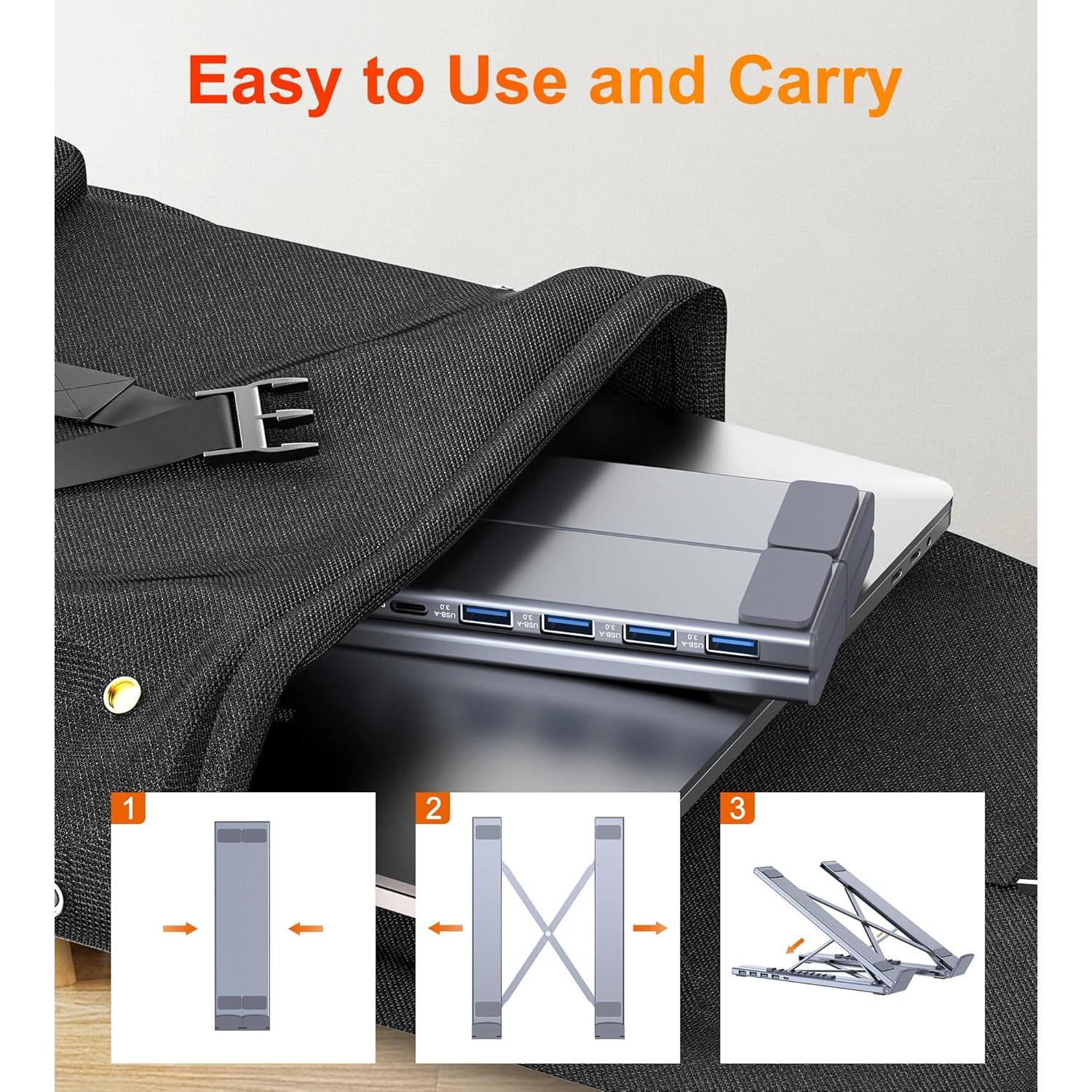 Soporte Ajustable para Laptop Mukiya con Hub USB C 5 en 1