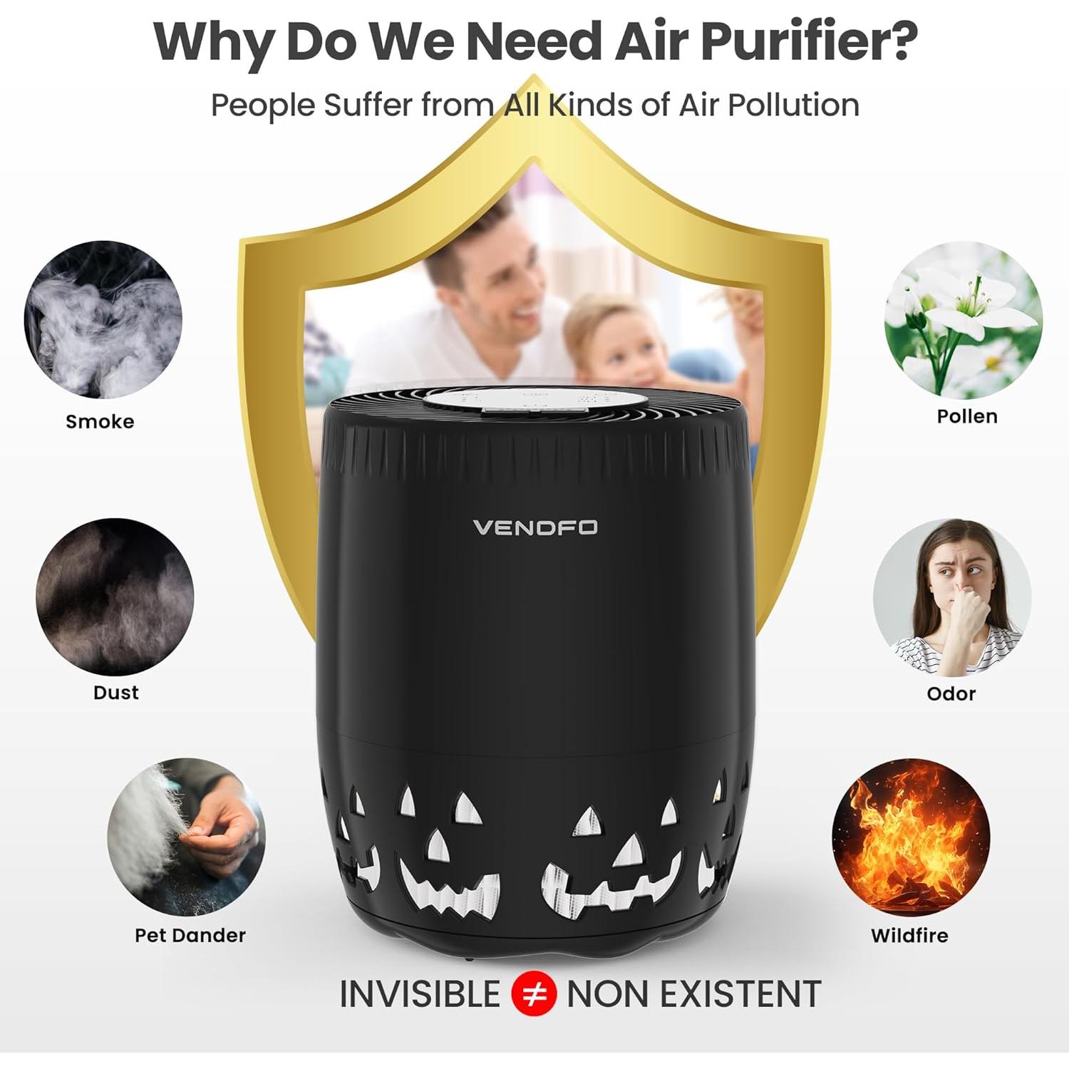 Purificador de Aire VENDFO MB-046 HEPA 100 m² Silencioso Negro