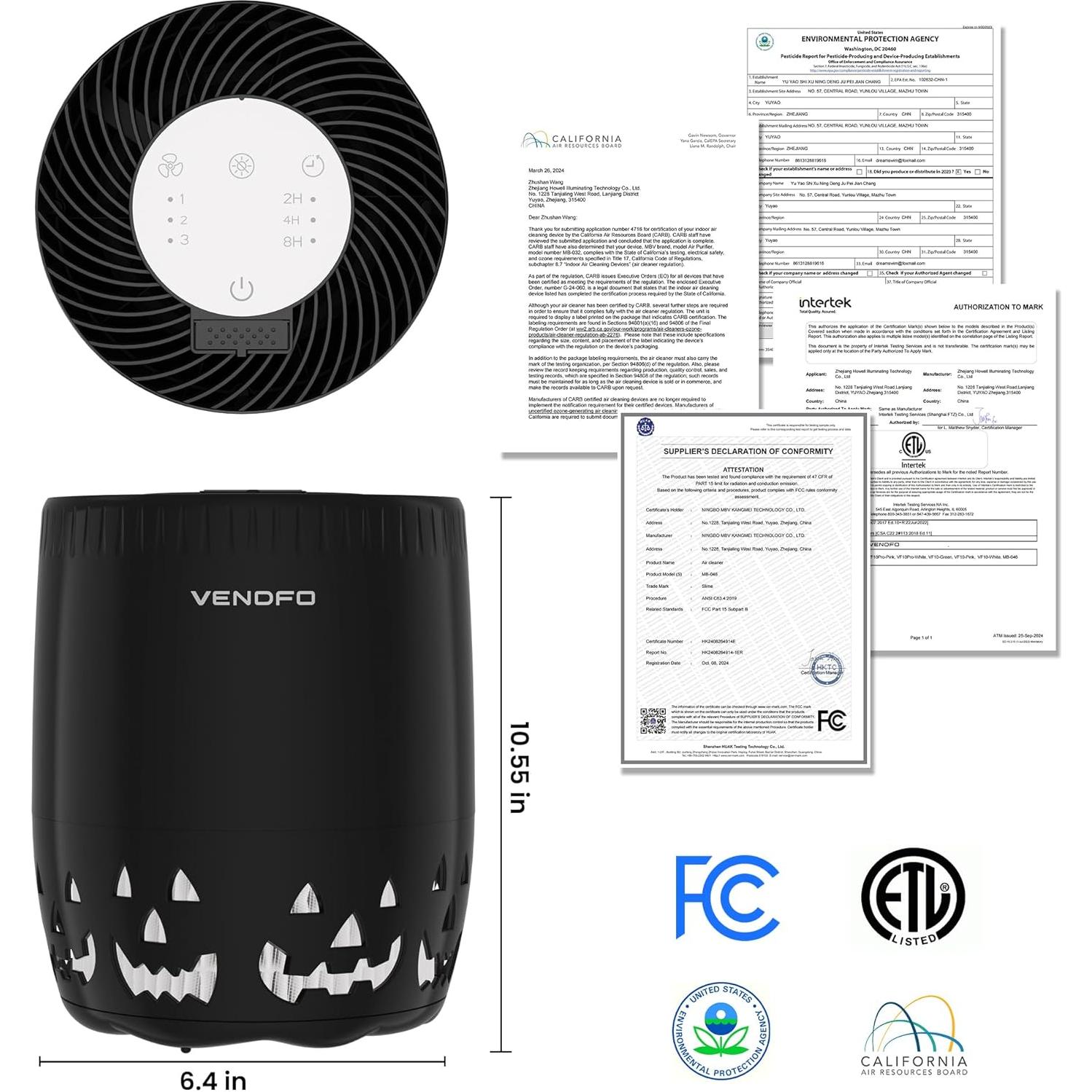 Purificador de Aire VENDFO MB-046 HEPA 100 m² Silencioso Negro