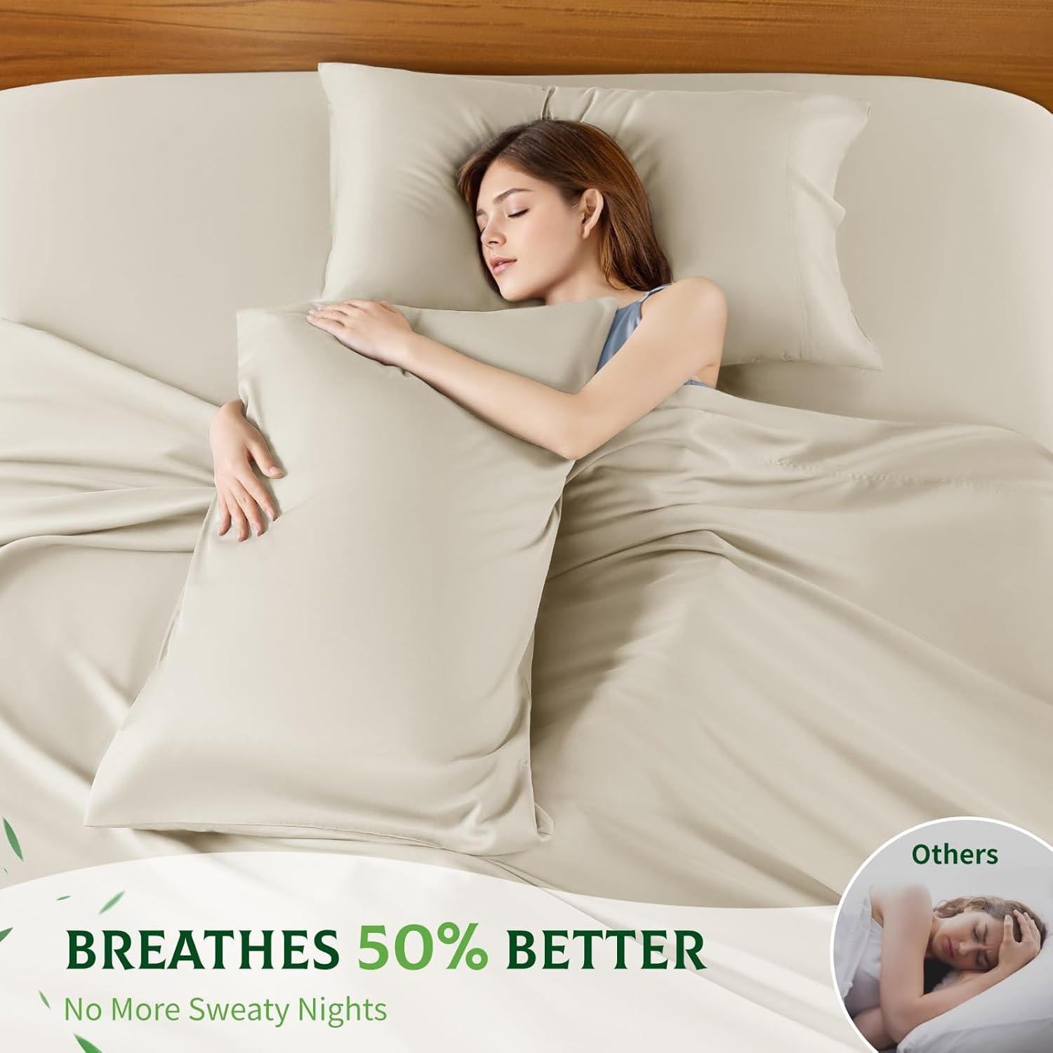 Sábanas Reina SONORO KATE 100% Viscosa Bambú Beige 4 Piezas