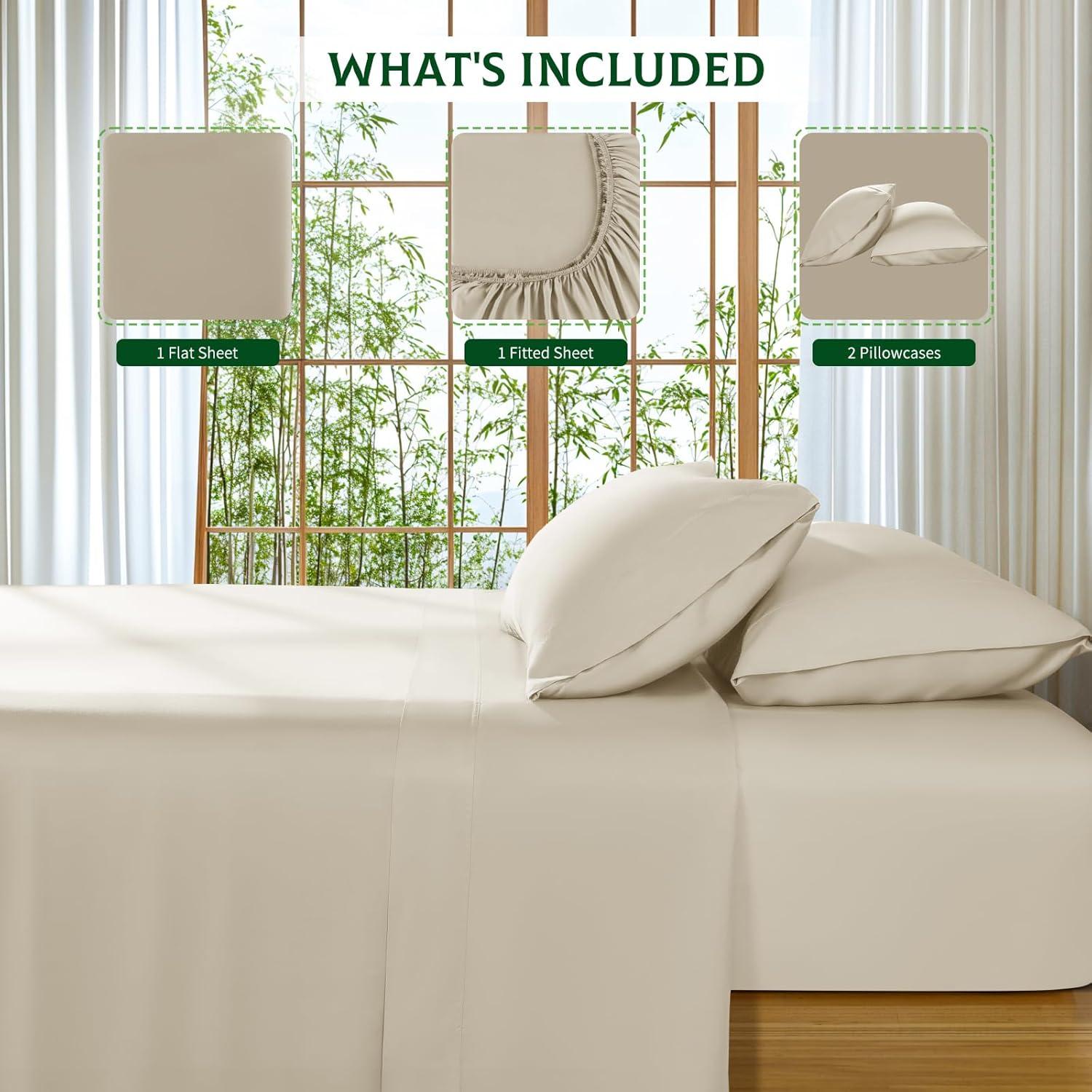 Sábanas Reina SONORO KATE 100% Viscosa Bambú Beige 4 Piezas