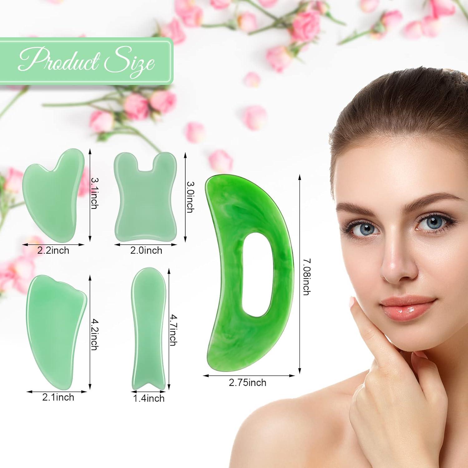 Conjunto de Herramientas Gua Sha Facial Treela 5 Piezas Resina Verde