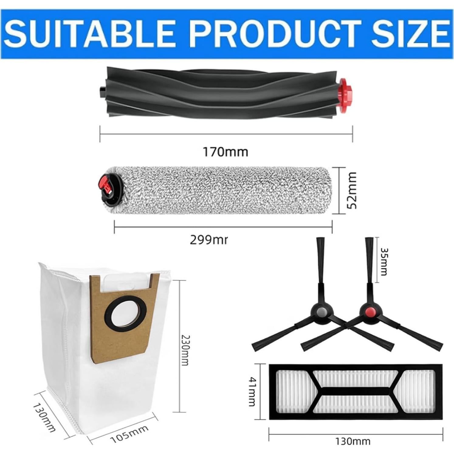 Kit de Repuesto para Aspiradora Robot eufy S1 Pro - 1 Cepillo Rodante, 4 Cepillos Laterales, 2 Filtros HEPA, 4 Bolsas de Polvo