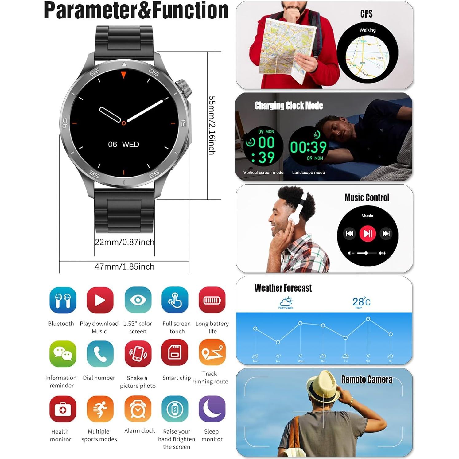 Reloj Inteligente Deportivo RollsTimi X2Max 1.53" HD Negro