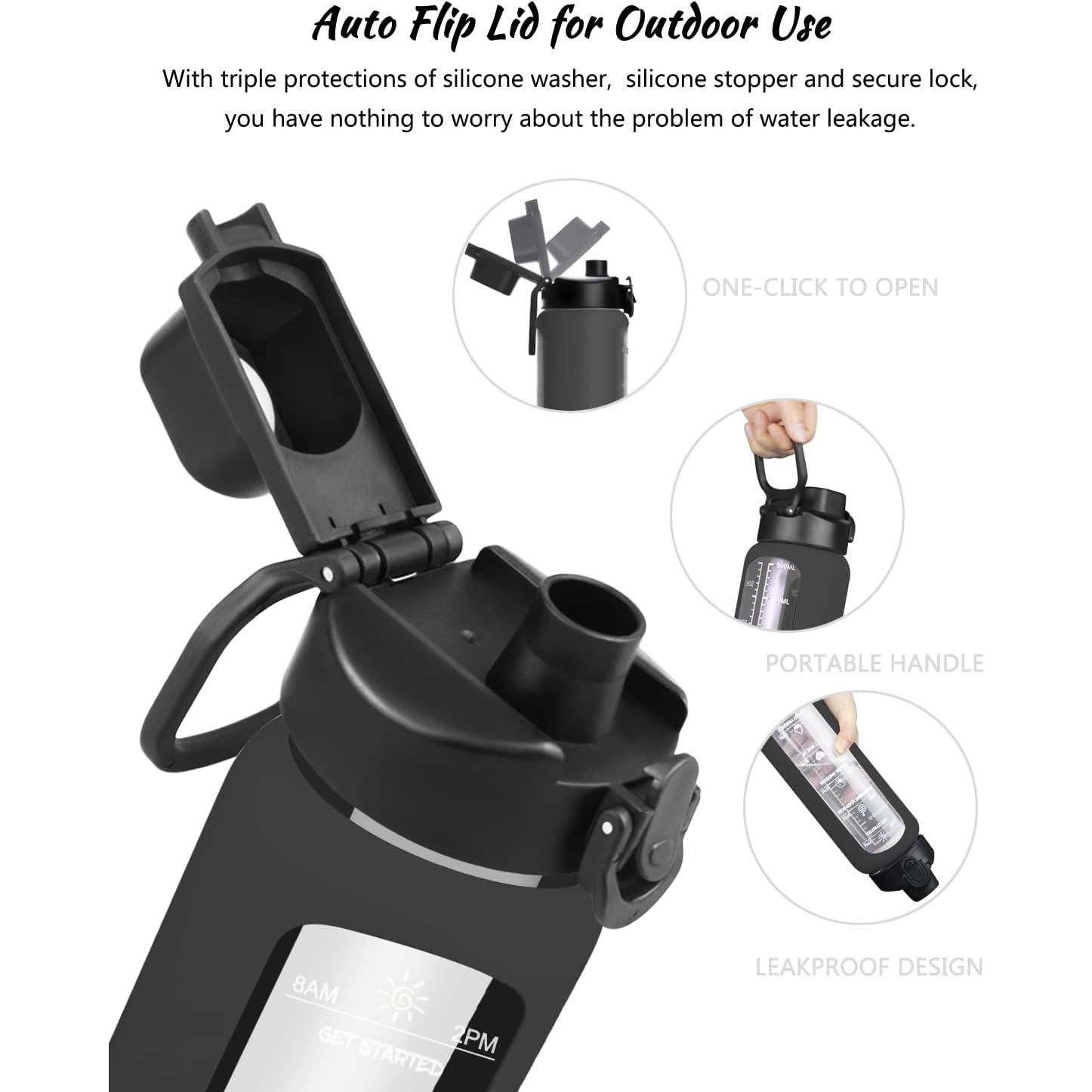 Botella de Agua de Vidrio Nefeeko 1L con Pajilla y Manga Silicona