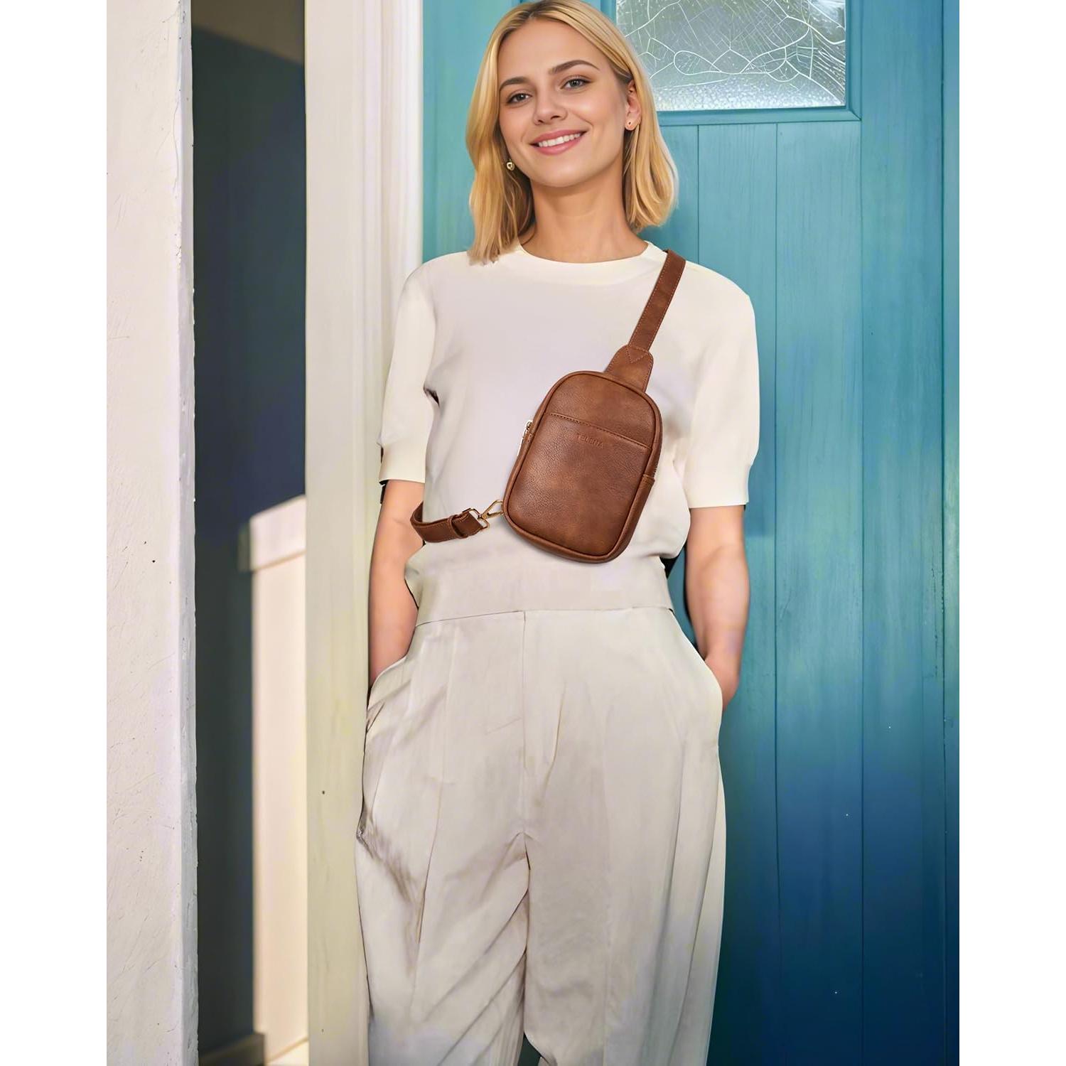 Bolso Cruzado Pequeño Telena de Cuero Sintético Marrón