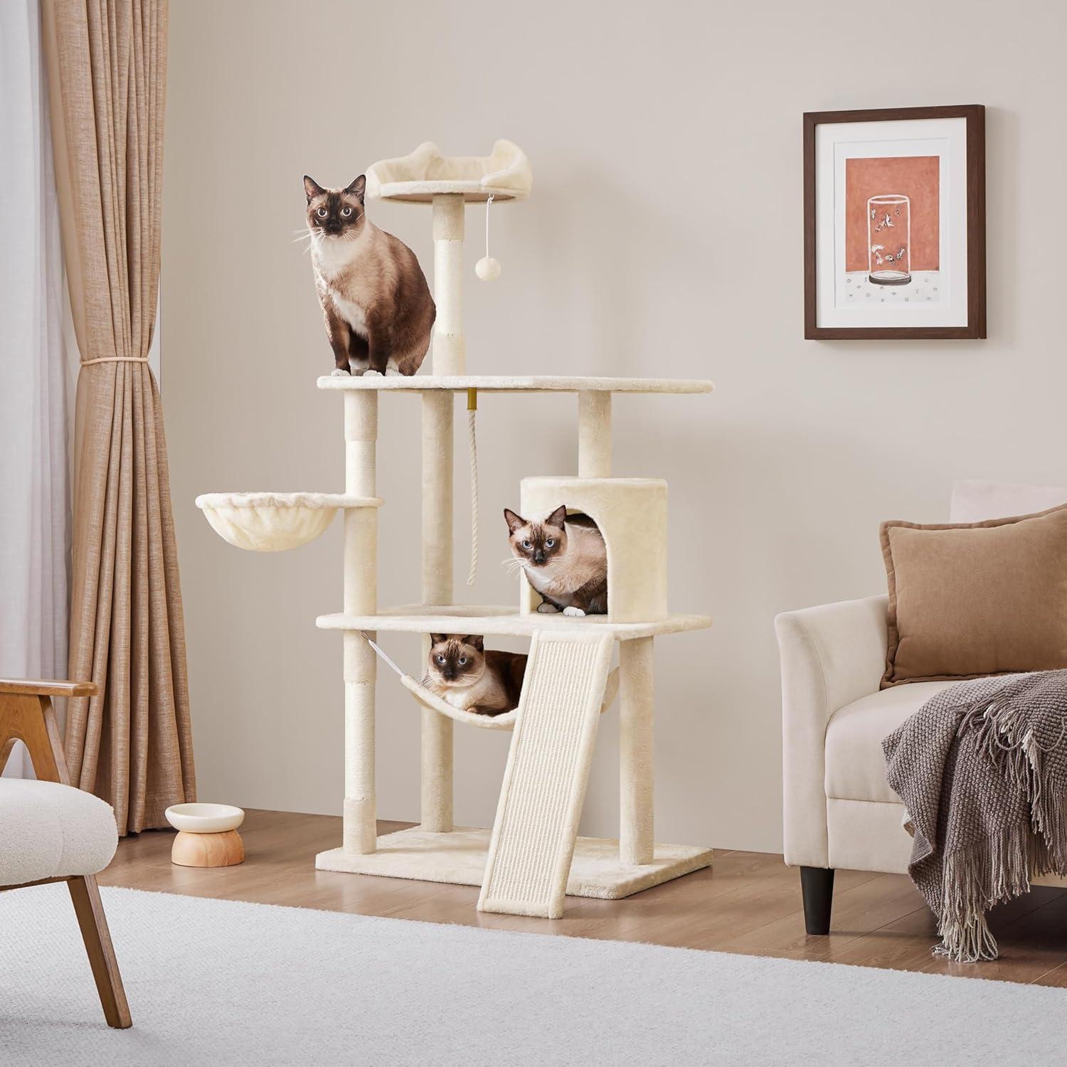 Árbol para Gatos Extra Grande Yaheetech 161 cm con Rascador y Hamaca