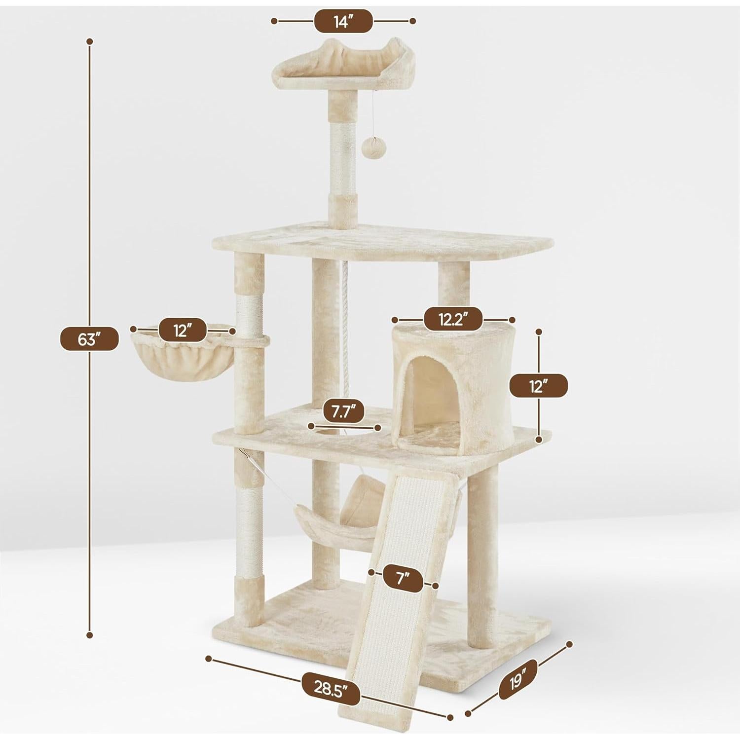 Árbol para Gatos Extra Grande Yaheetech 161 cm con Rascador y Hamaca