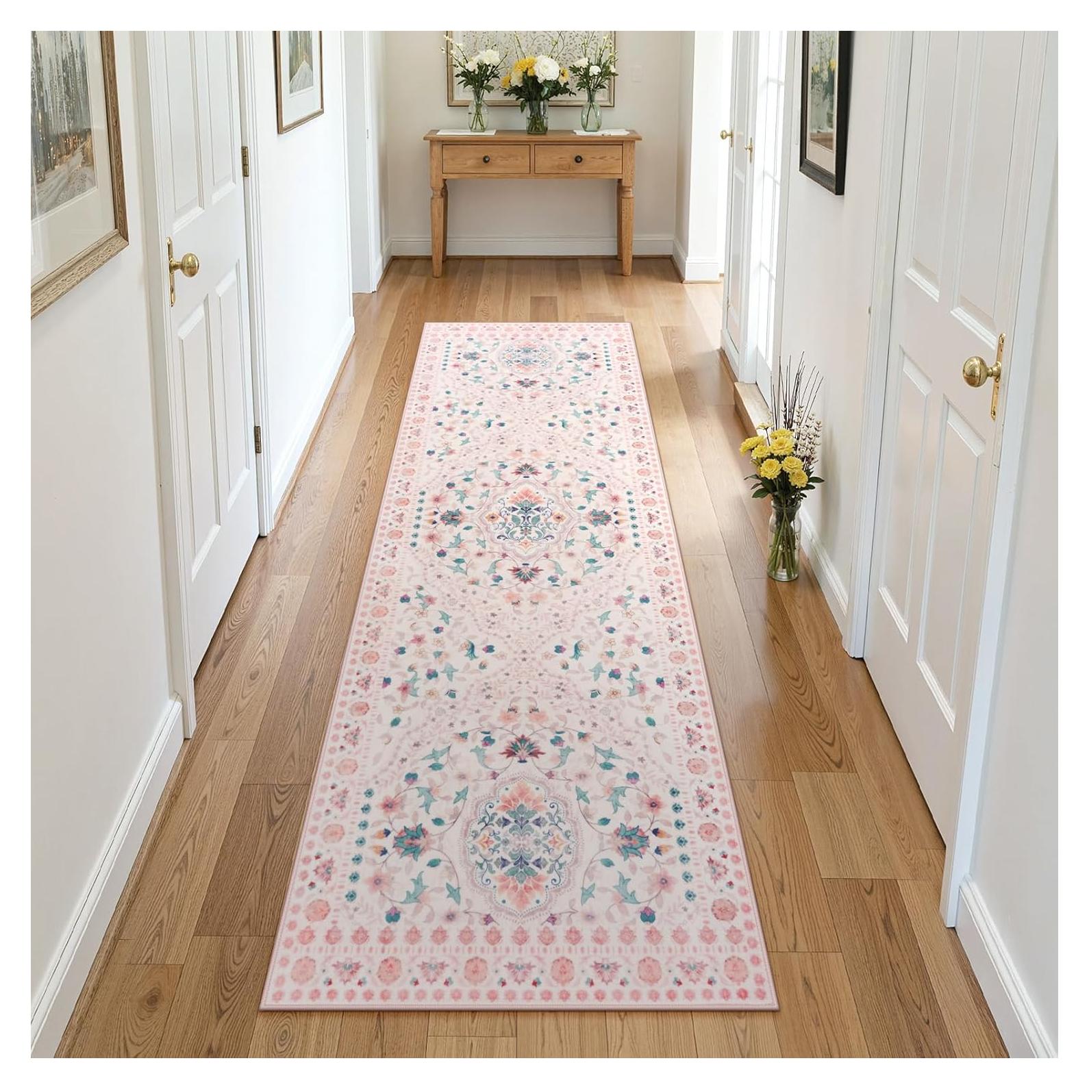 Alfombra Antideslizante Boho Floral LIVEBOX 0.61x1.83m Rosa Claro