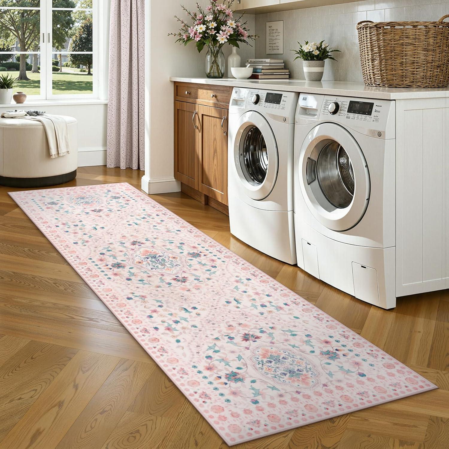 Alfombra Antideslizante Boho Floral LIVEBOX 0.61x1.83m Rosa Claro