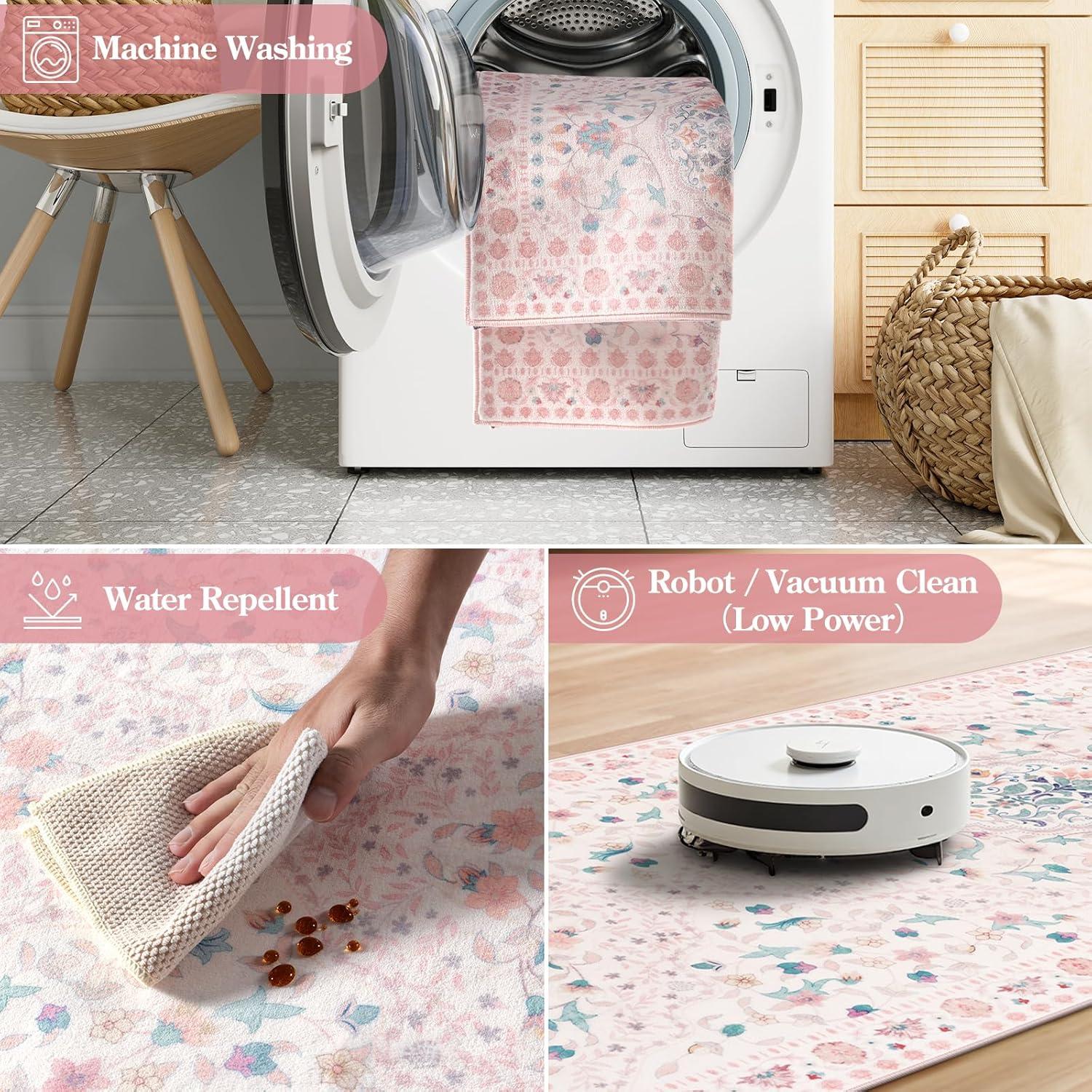 Alfombra Antideslizante Boho Floral LIVEBOX 0.61x1.83m Rosa Claro