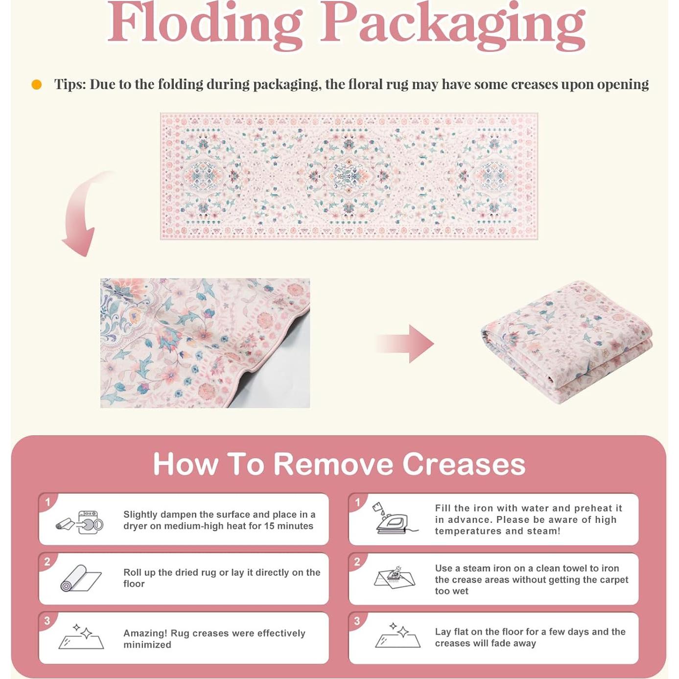 Alfombra Antideslizante Boho Floral LIVEBOX 0.61x1.83m Rosa Claro