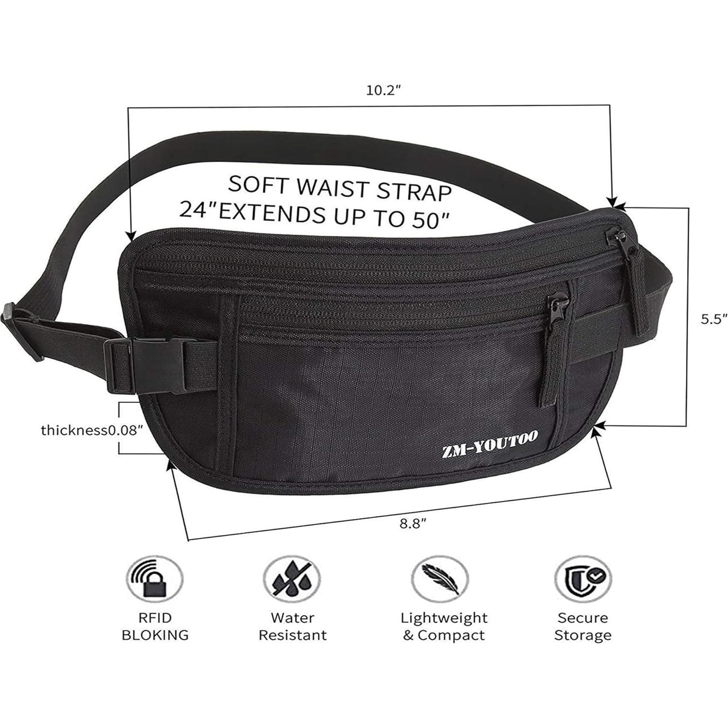 Cinturón de Dinero RFID Negro - Bolsa de Viaje Oculta