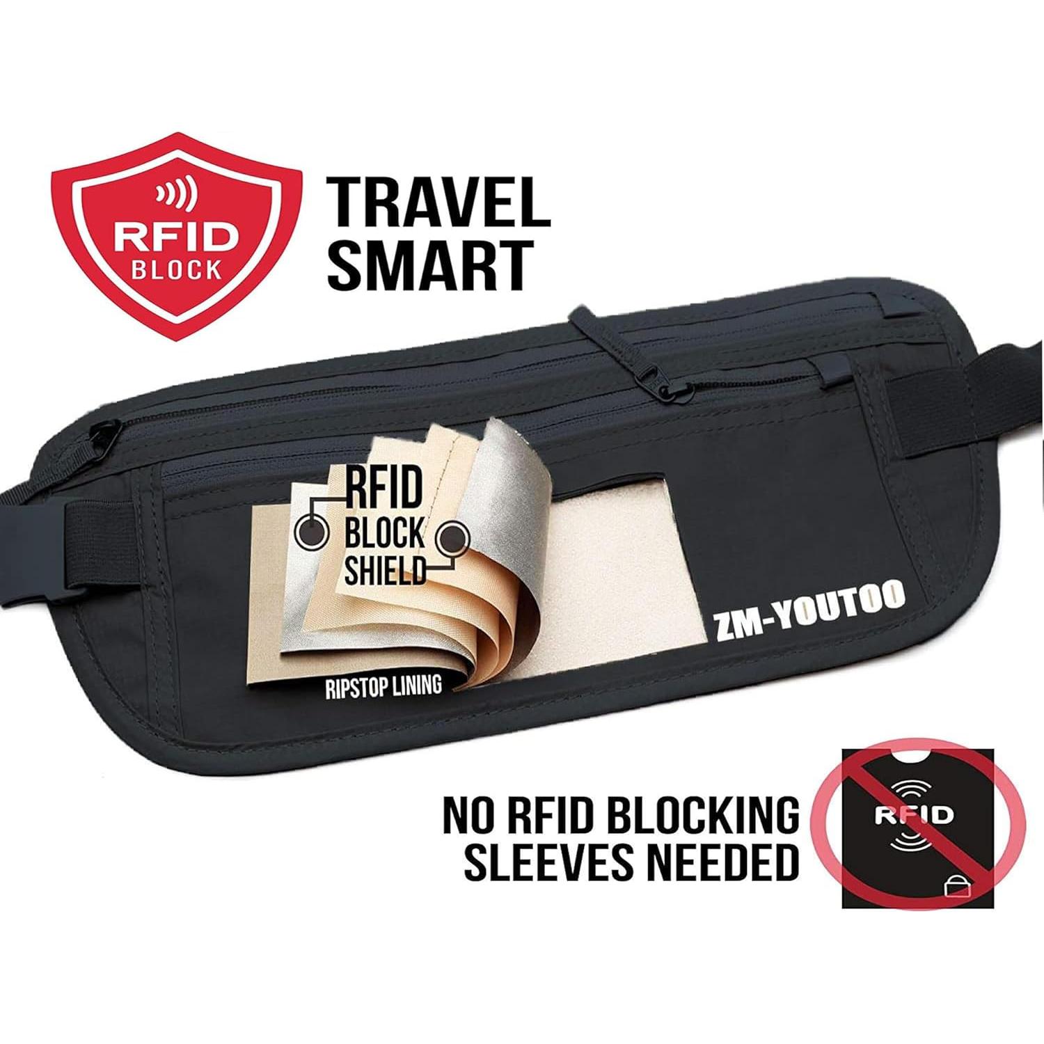 Cinturón de Dinero RFID Negro - Bolsa de Viaje Oculta