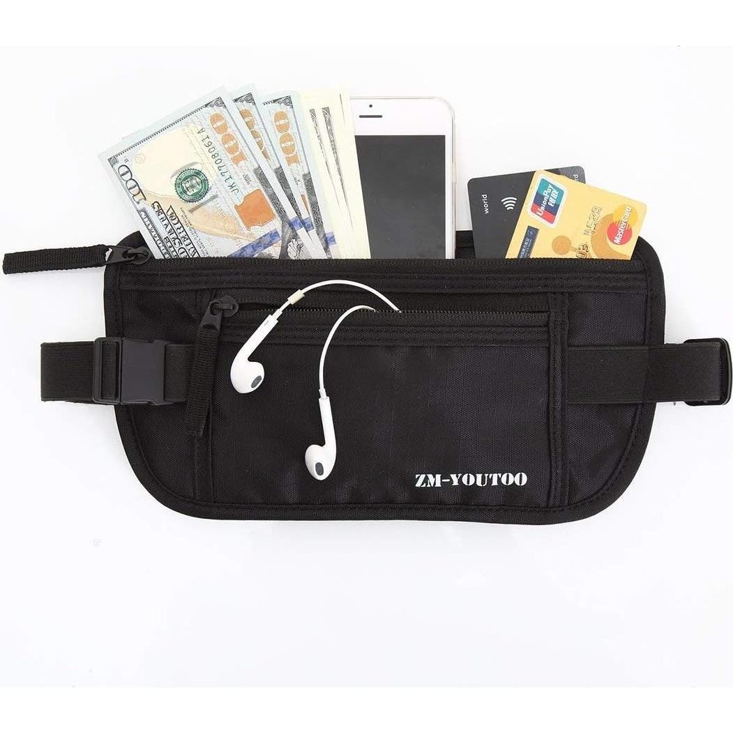 Cinturón de Dinero RFID Negro - Bolsa de Viaje Oculta