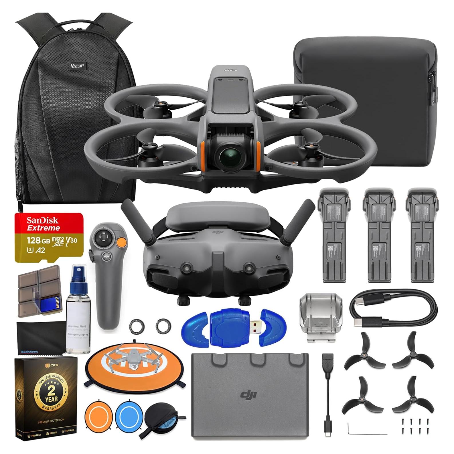 DJI Avata 2 FPV Drone with 3-Battery Fly More Combo CP.FP.00000151.02 4K Video + 128GB Memory, Landing Pad, CPS 2 Year Warranty + More