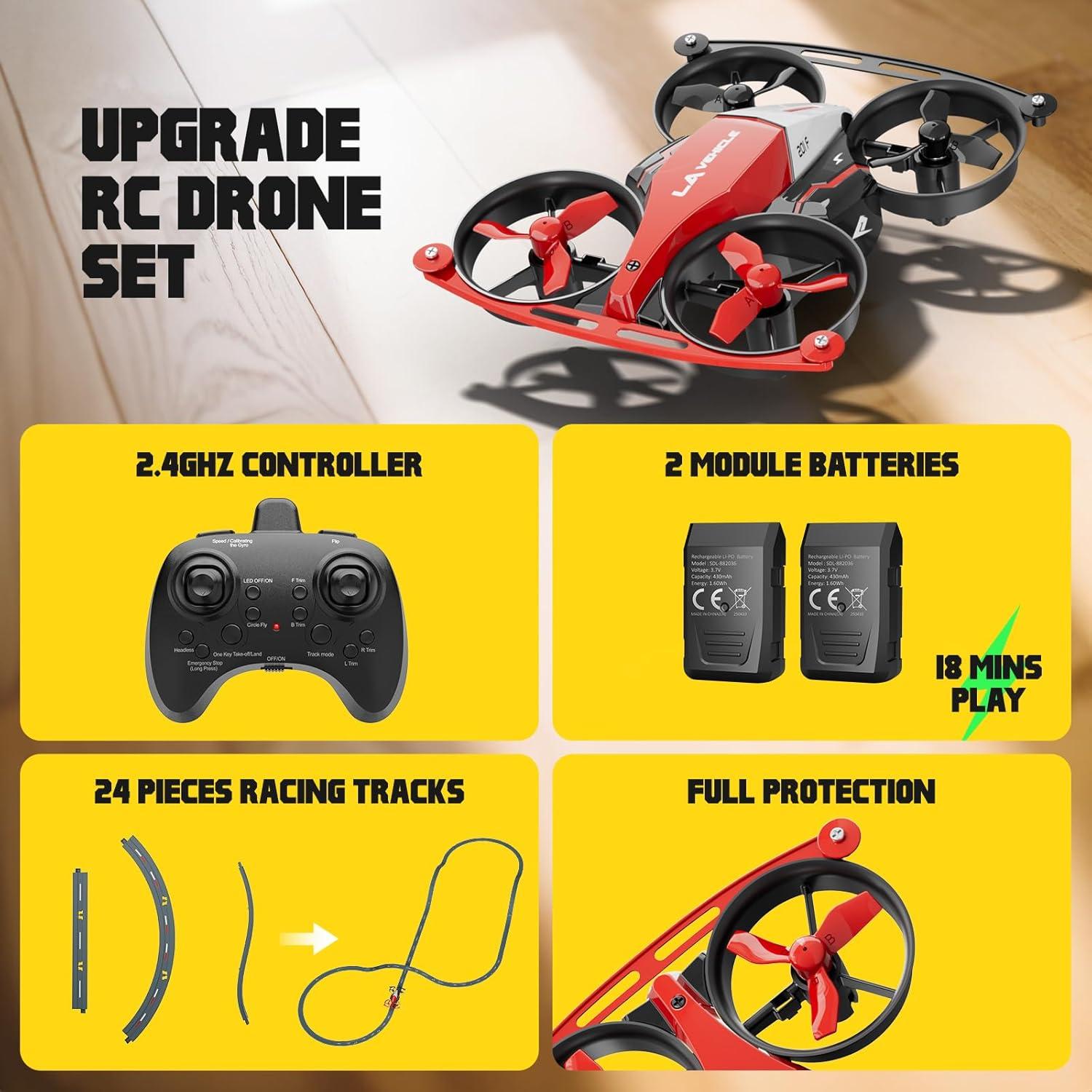 Drone Coche Volador SPINORBITOR H4827 Rojo 2 en 1 con Pista