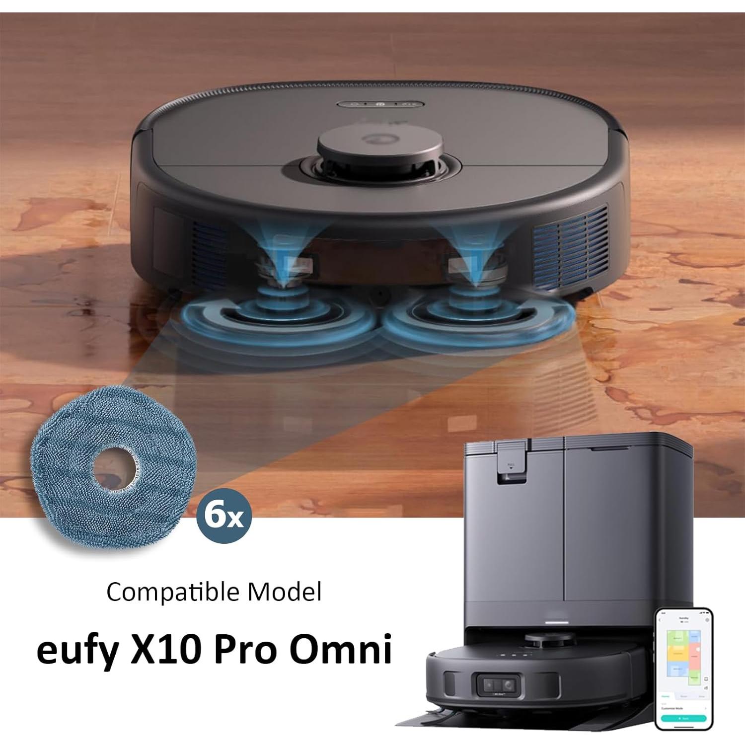 Paquete de 6 almohadillas de mopa Eufy X10 Pro Omni - Microfibra