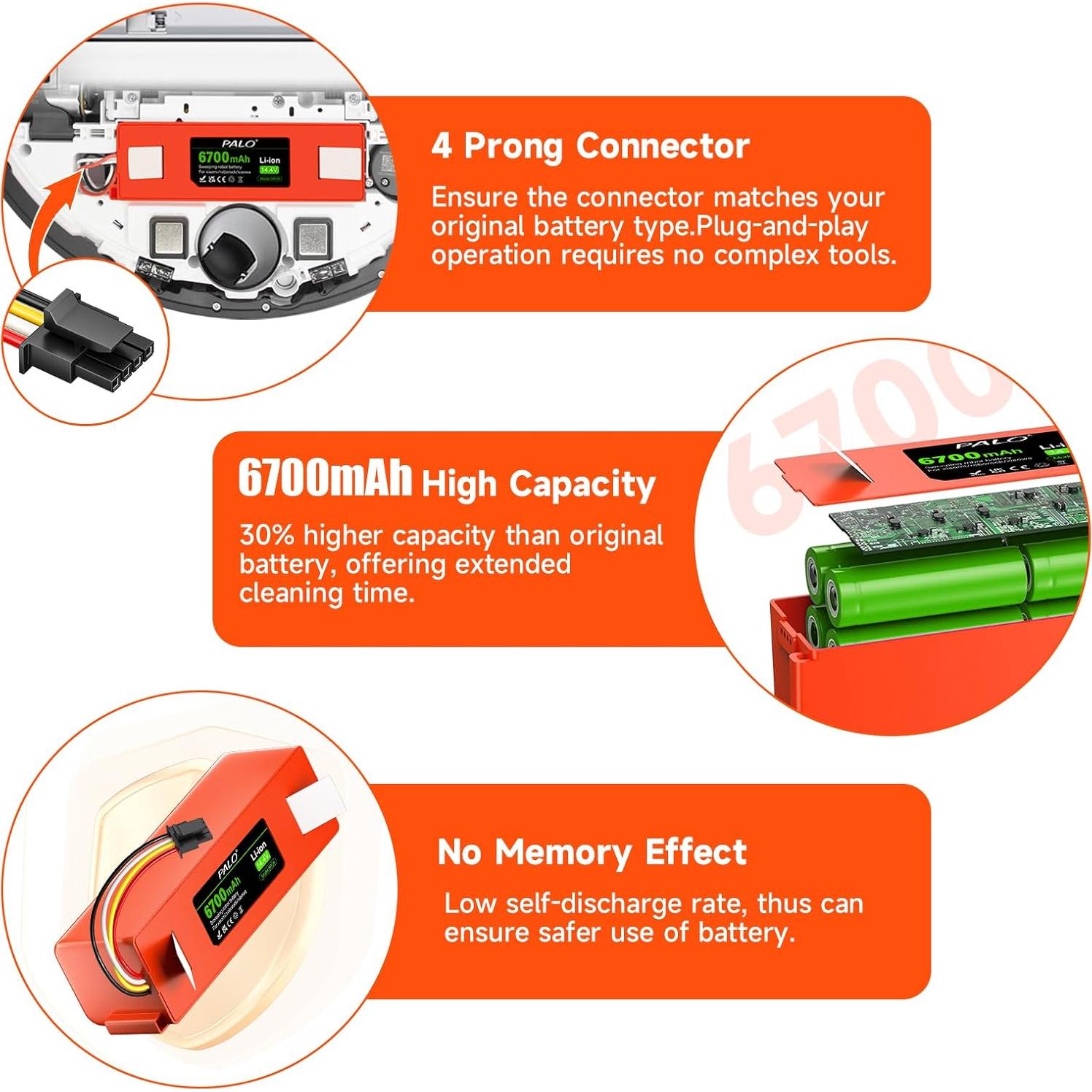 Batería de Reemplazo Li-ion 6700mAh para Roborock S4 S5 S6 S7