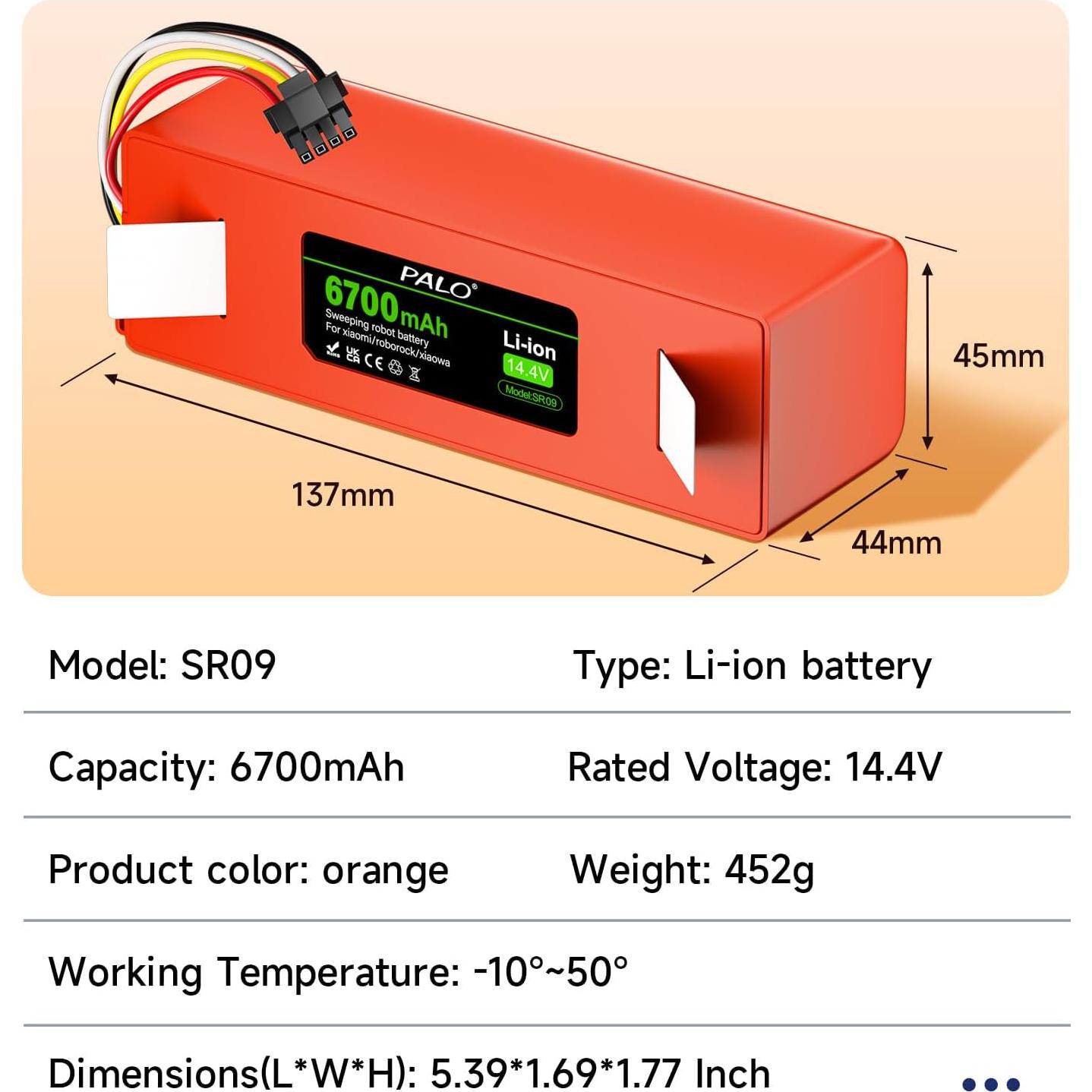 Batería de Reemplazo Li-ion 6700mAh para Roborock S4 S5 S6 S7
