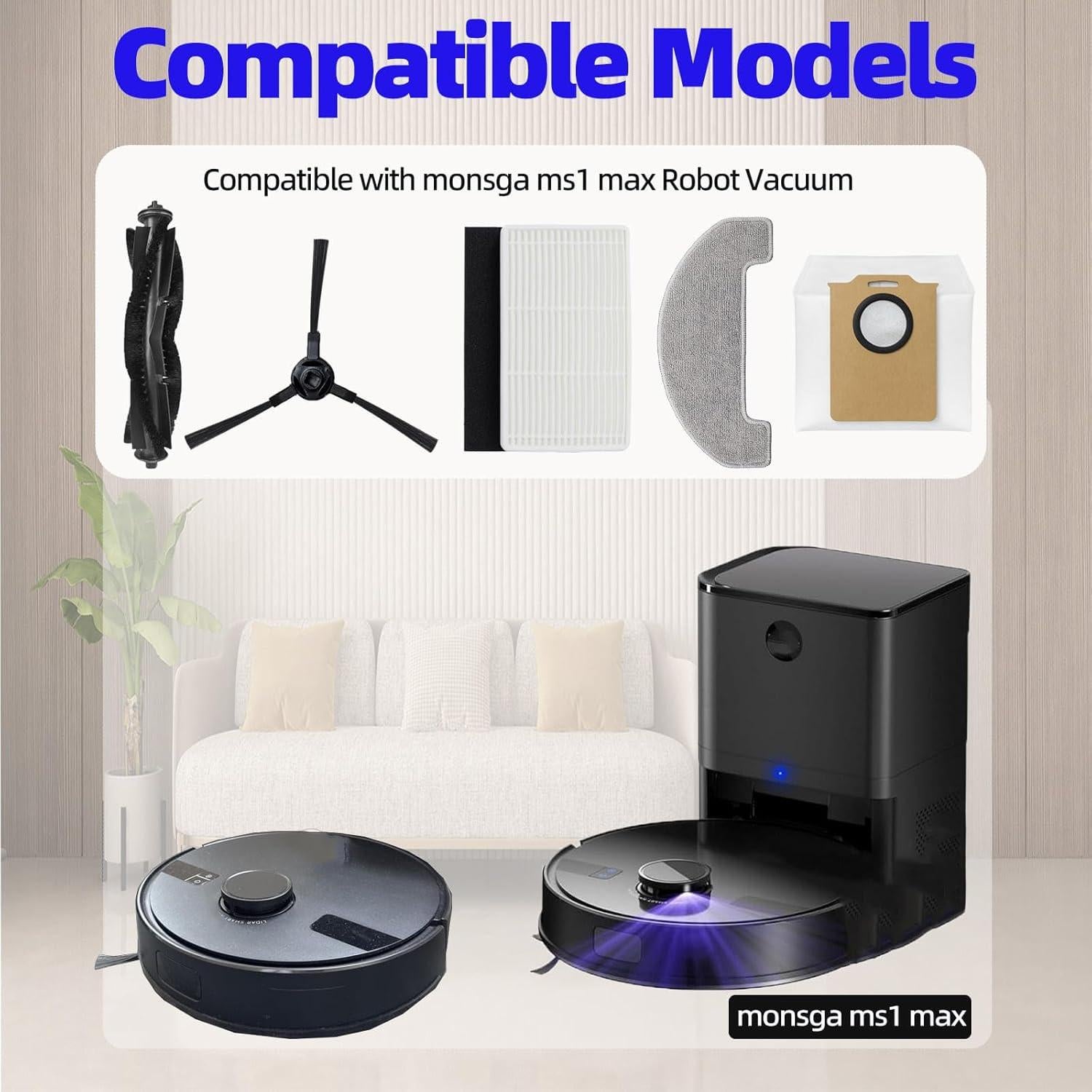 Kit de Repuesto YUJINRU para Aspiradora MONSGA MS1 MAX - 1 Cepillo, 6 Laterales, 4 Filtros HEPA, 4 Paños