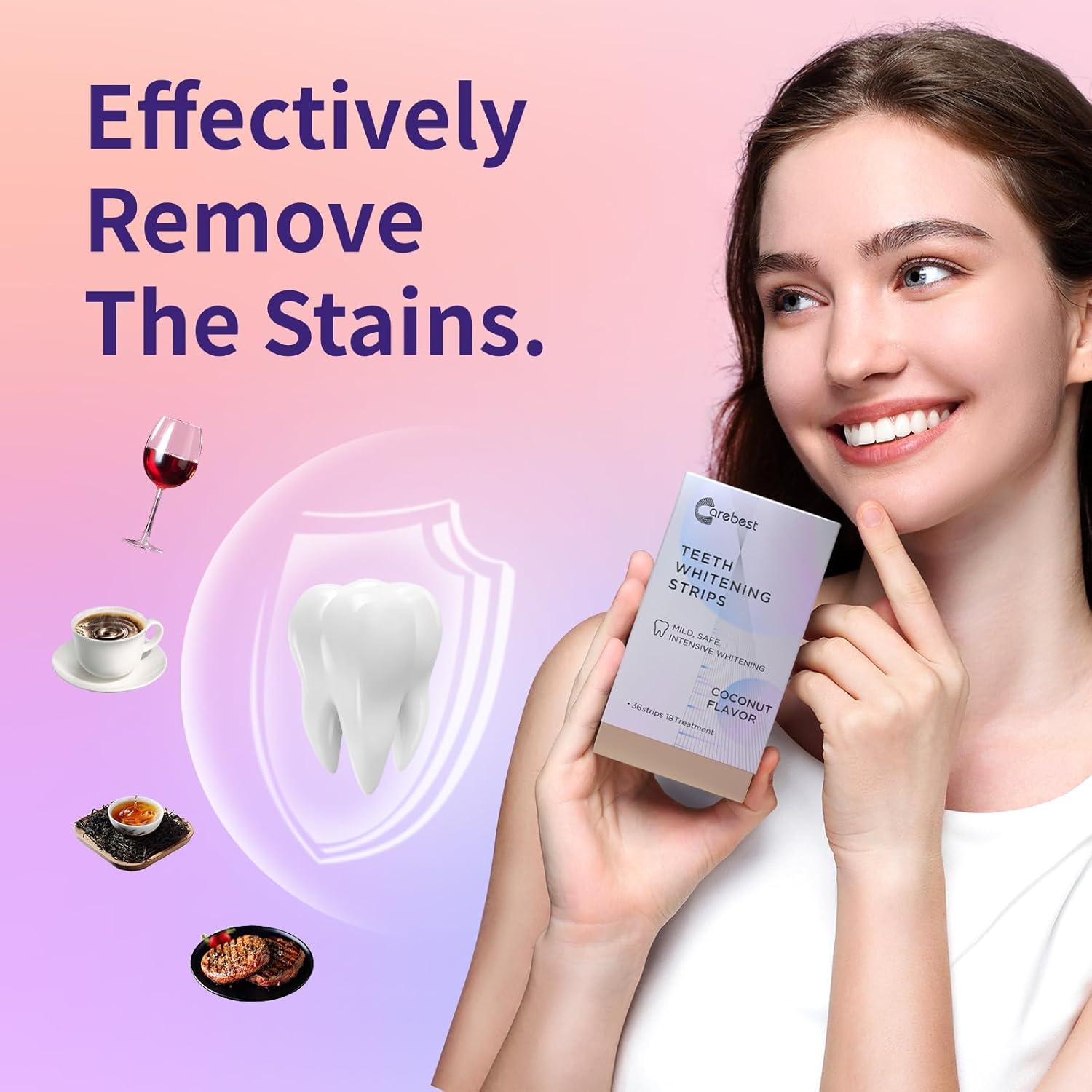 Tiras Blanqueadoras de Coco Carebest - 18 Tratamientos Sin Sensibilidad