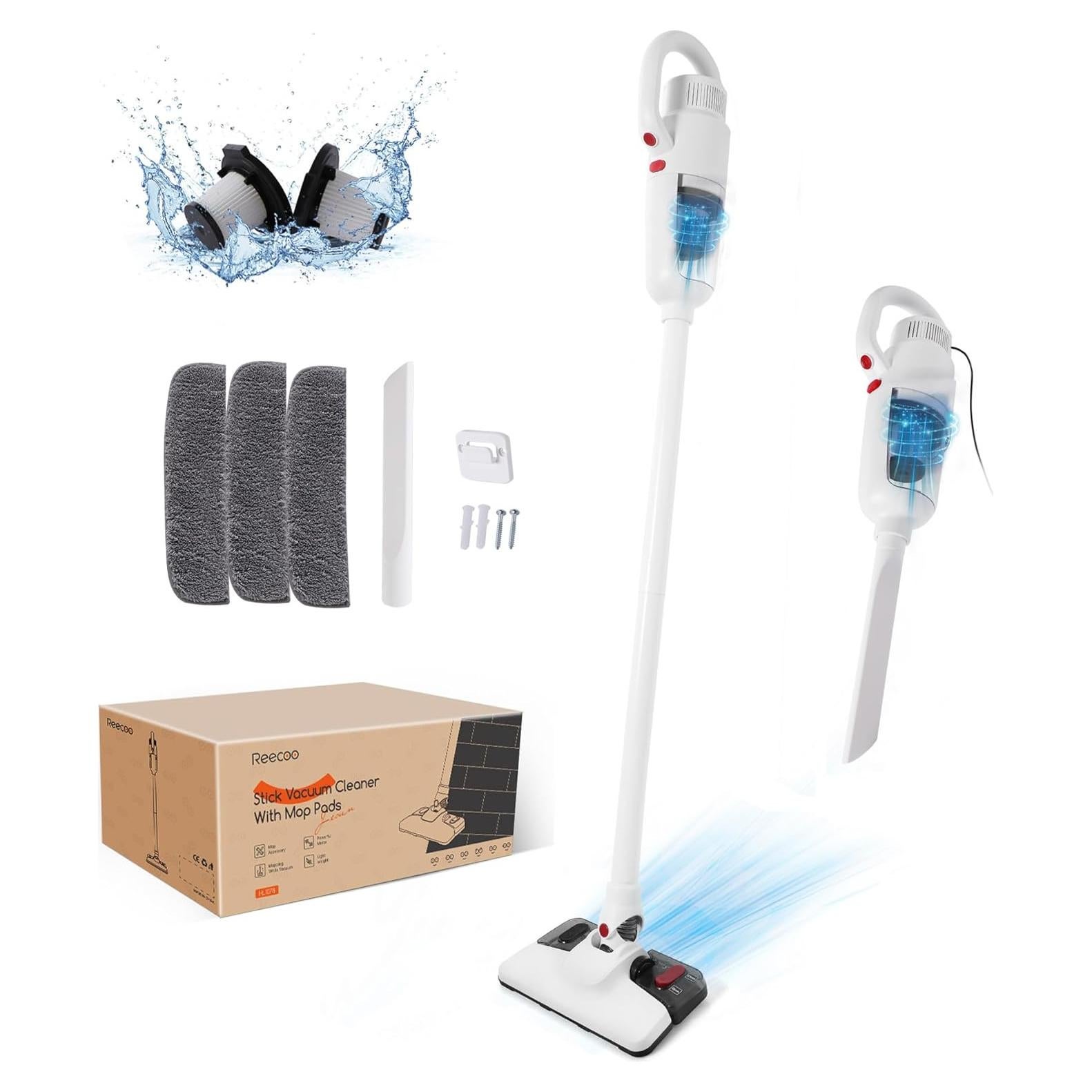 Aspiradora de Varilla REECOO H1078 600W 12Kpa 2 en 1 Fregona