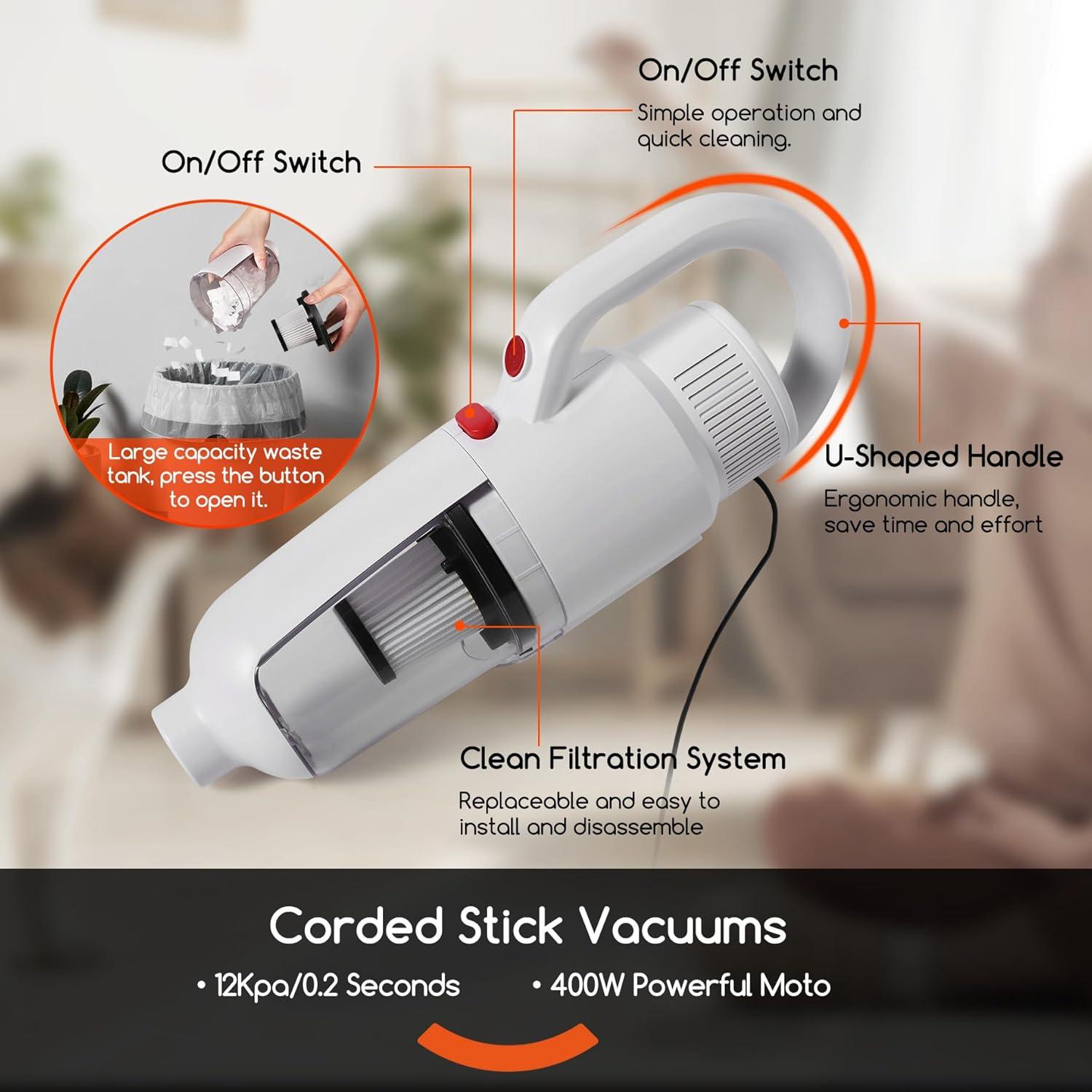 Aspiradora de Varilla REECOO H1078 600W 12Kpa 2 en 1 Fregona