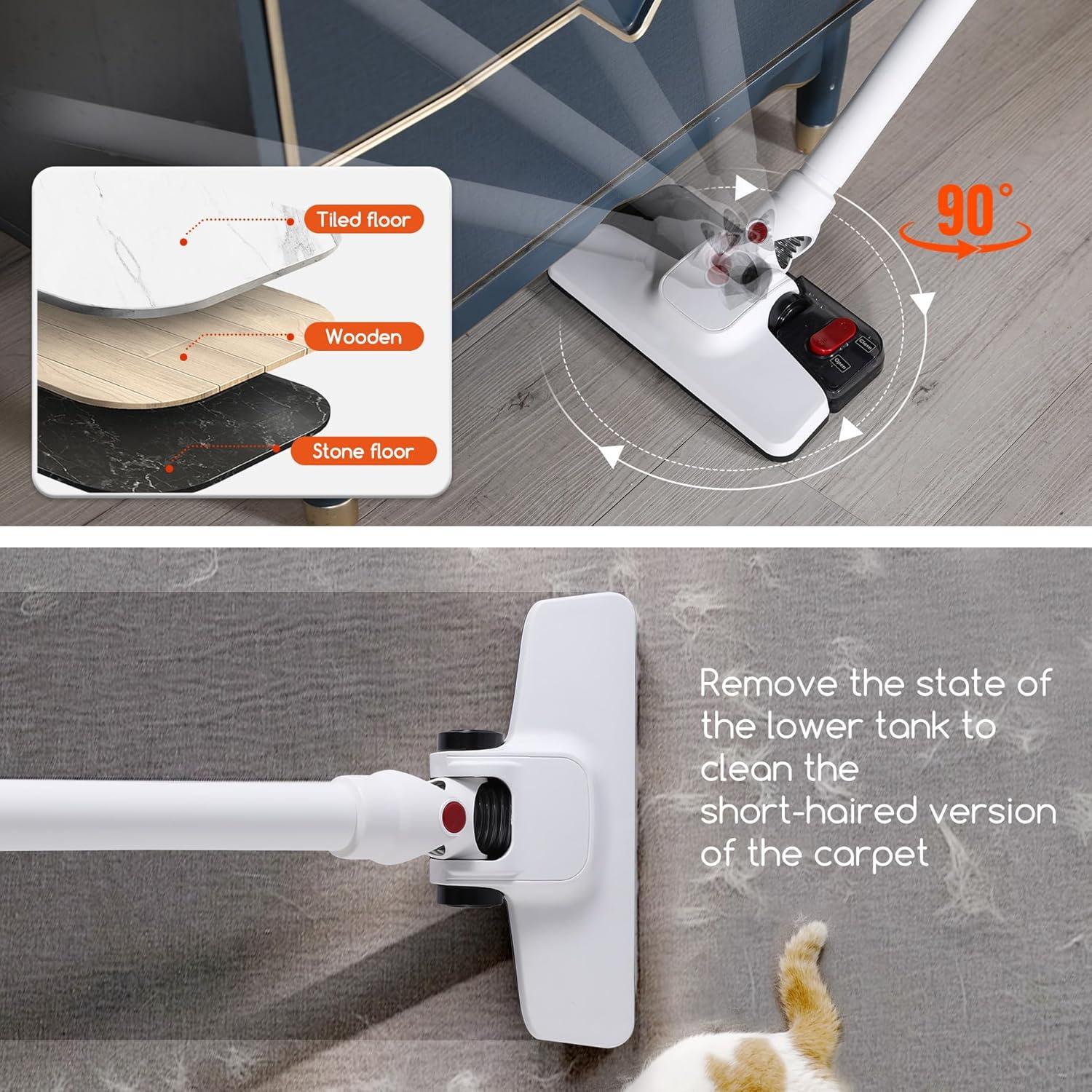 Aspiradora de Varilla REECOO H1078 600W 12Kpa 2 en 1 Fregona