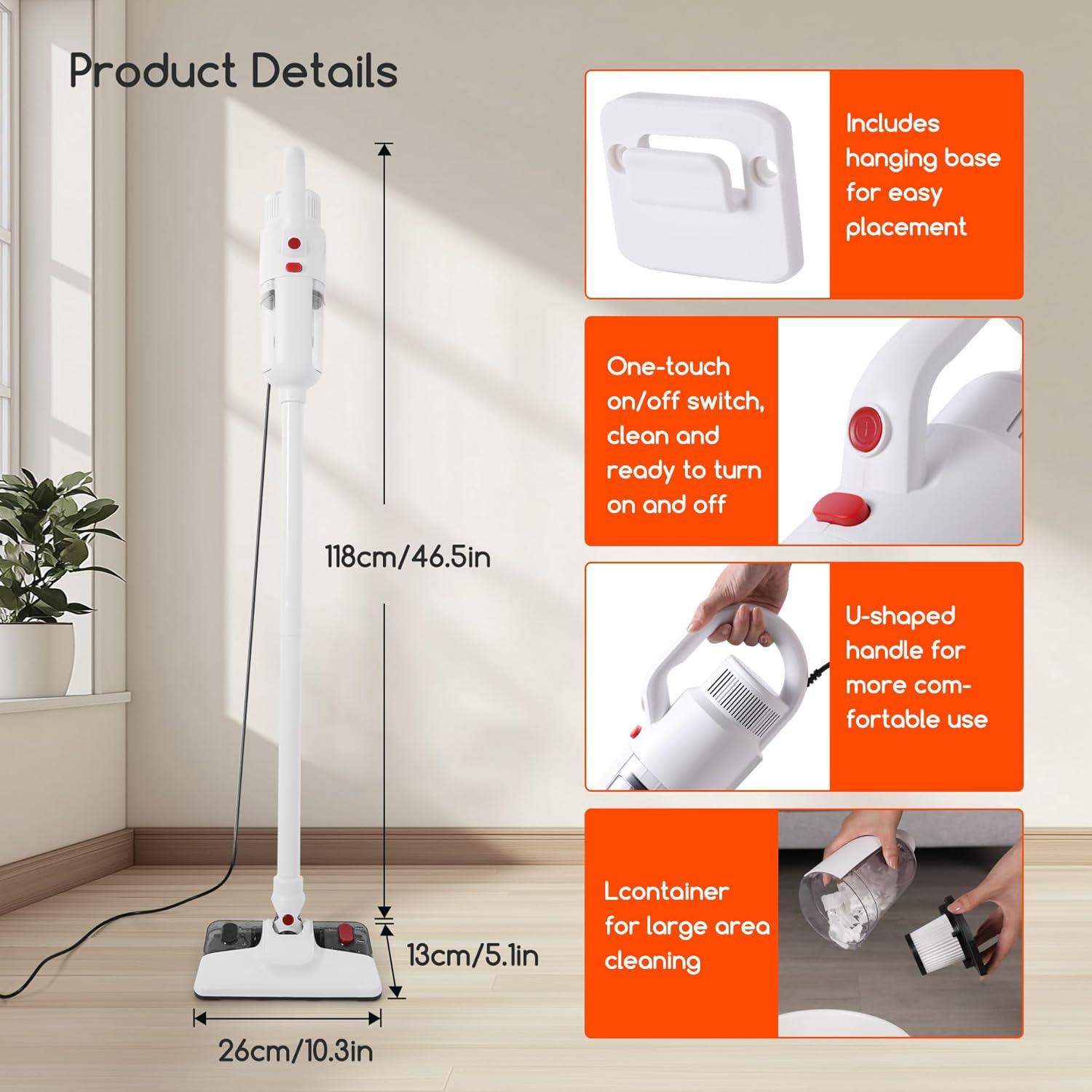 Aspiradora de Varilla REECOO H1078 600W 12Kpa 2 en 1 Fregona