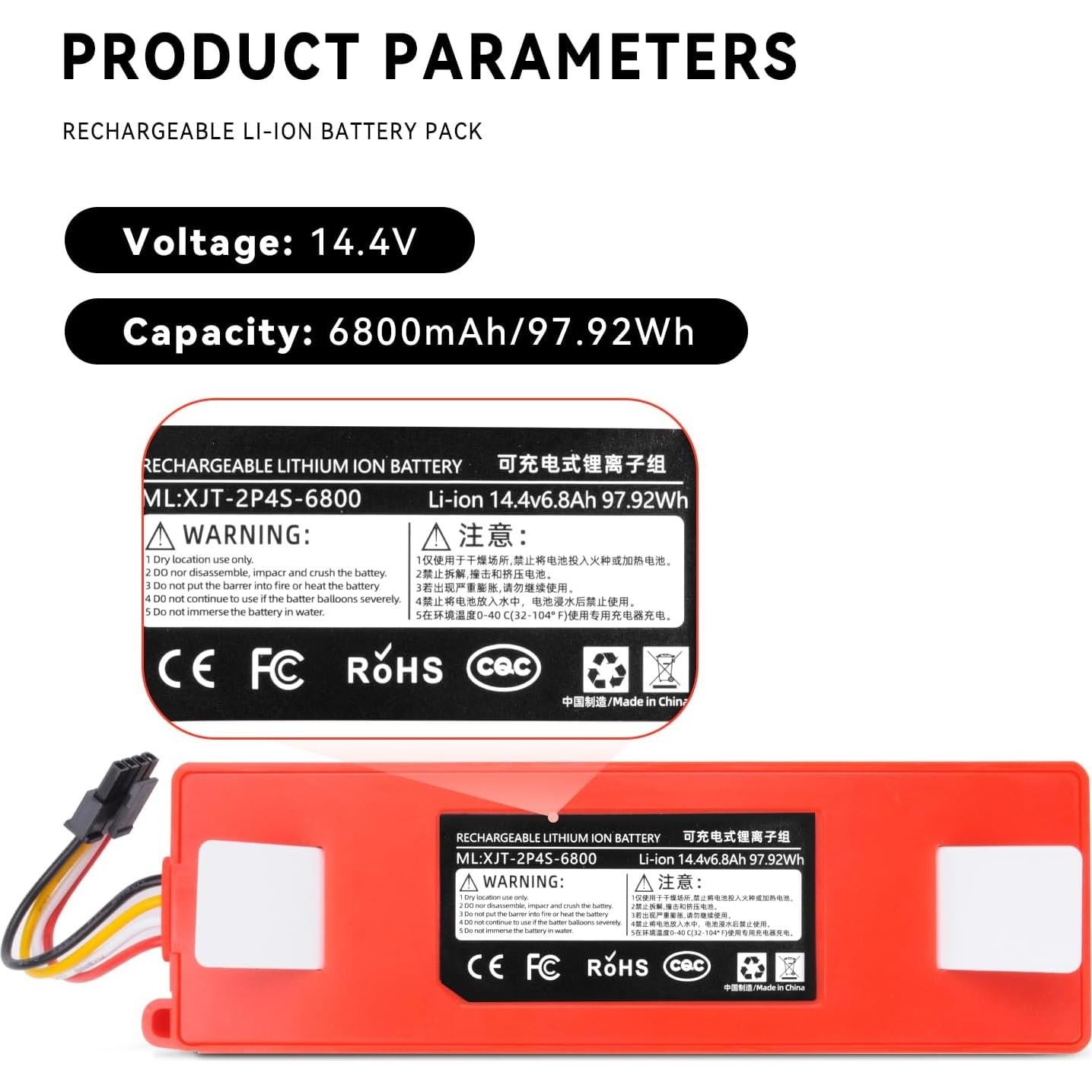 Batería de Reemplazo Li-ion 14.4V 6800mAh para Xiaomi Roborock