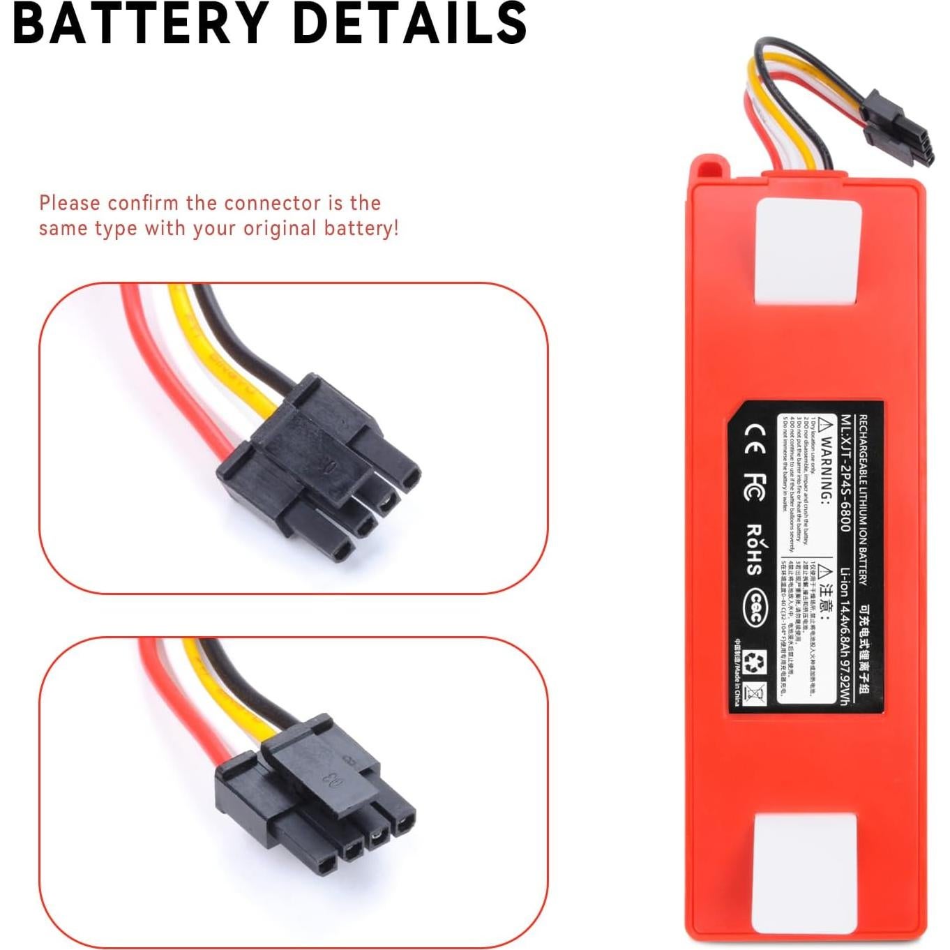 Batería de Reemplazo Li-ion 14.4V 6800mAh para Xiaomi Roborock