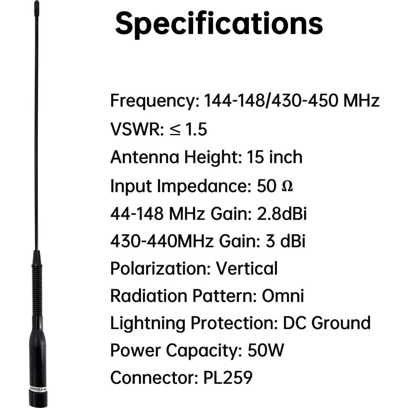 Antena Doble Banda FMUSER UV200 38 cm 144/430MHz Móvil