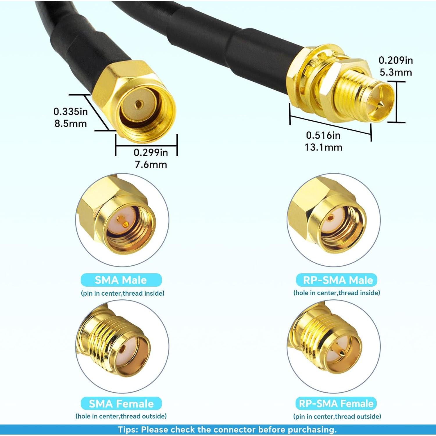 Cable de Extensión 10m RP-SMA F a RP-SMA M Boobrie BMR200