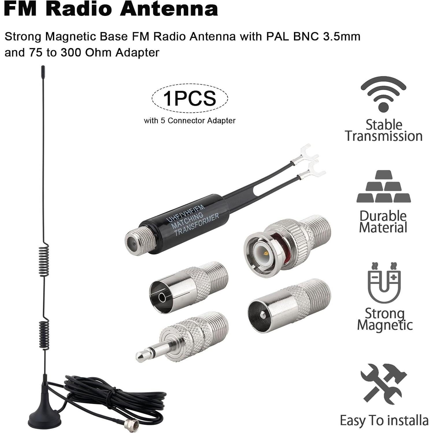Base Magnética Antena FM X~wind con Adaptadores y Cable 3m