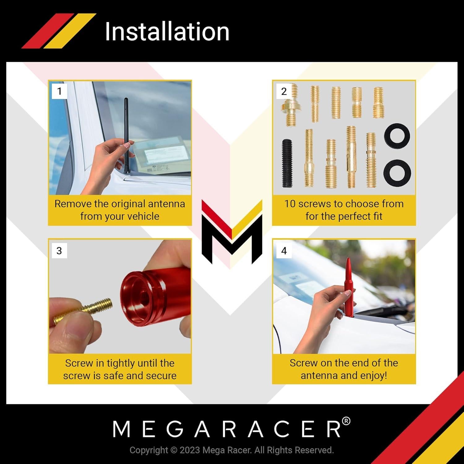 Antena Automotriz Mega Racer 5.5" Roja Aluminio 6061