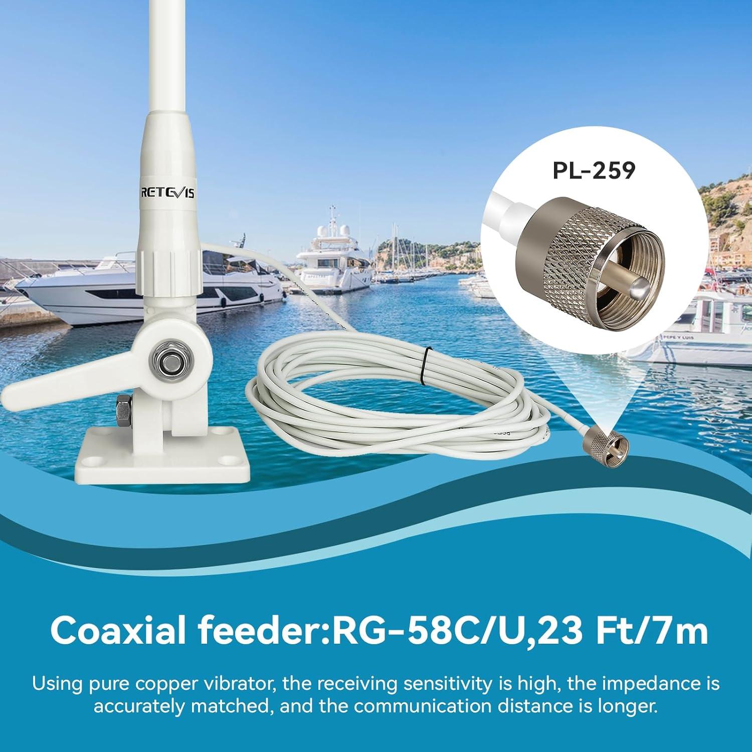 Antena Marina VHF Retevis MA06 3.5dBi 1.1m con Cable 7m