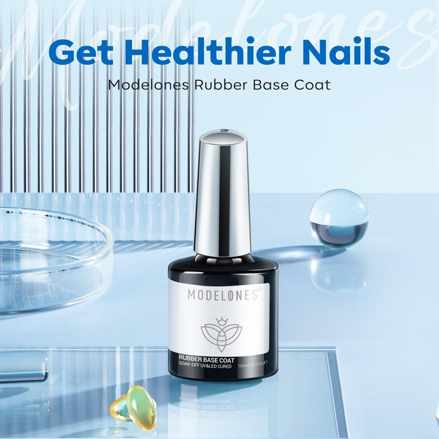 modelones Rubber Builder Gel Base Coat for Nails, Clear Rubber Base Gel Nail Polish for Strengthen/Apex Building/Enhance/Reinforced Long Lasting Fiber Protect Soak Off U V LED Gift for Thin Weak Nails