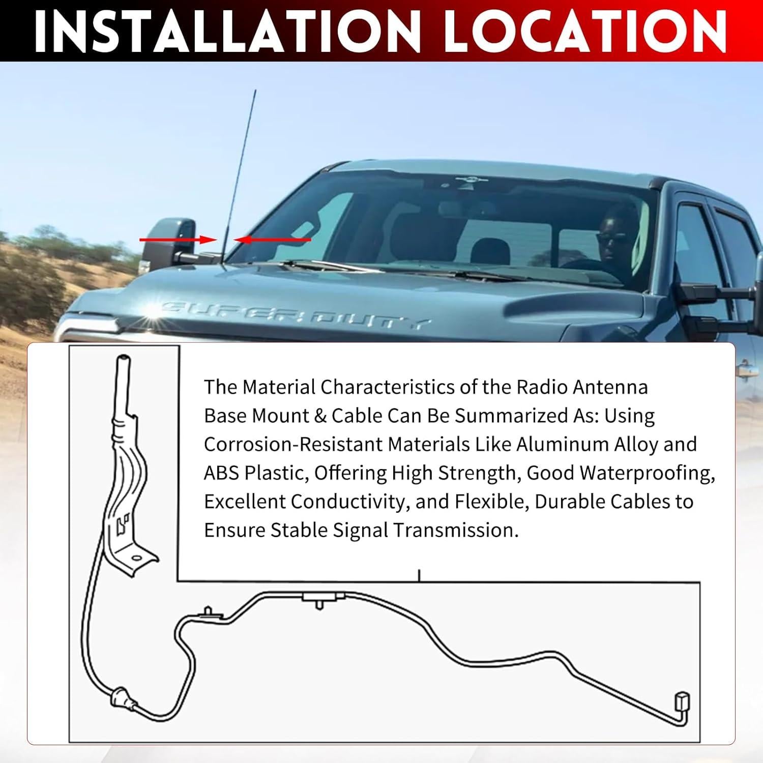 Soporte de Base de Antena de Radio HRepair para Ford F250/F350 2017-2024