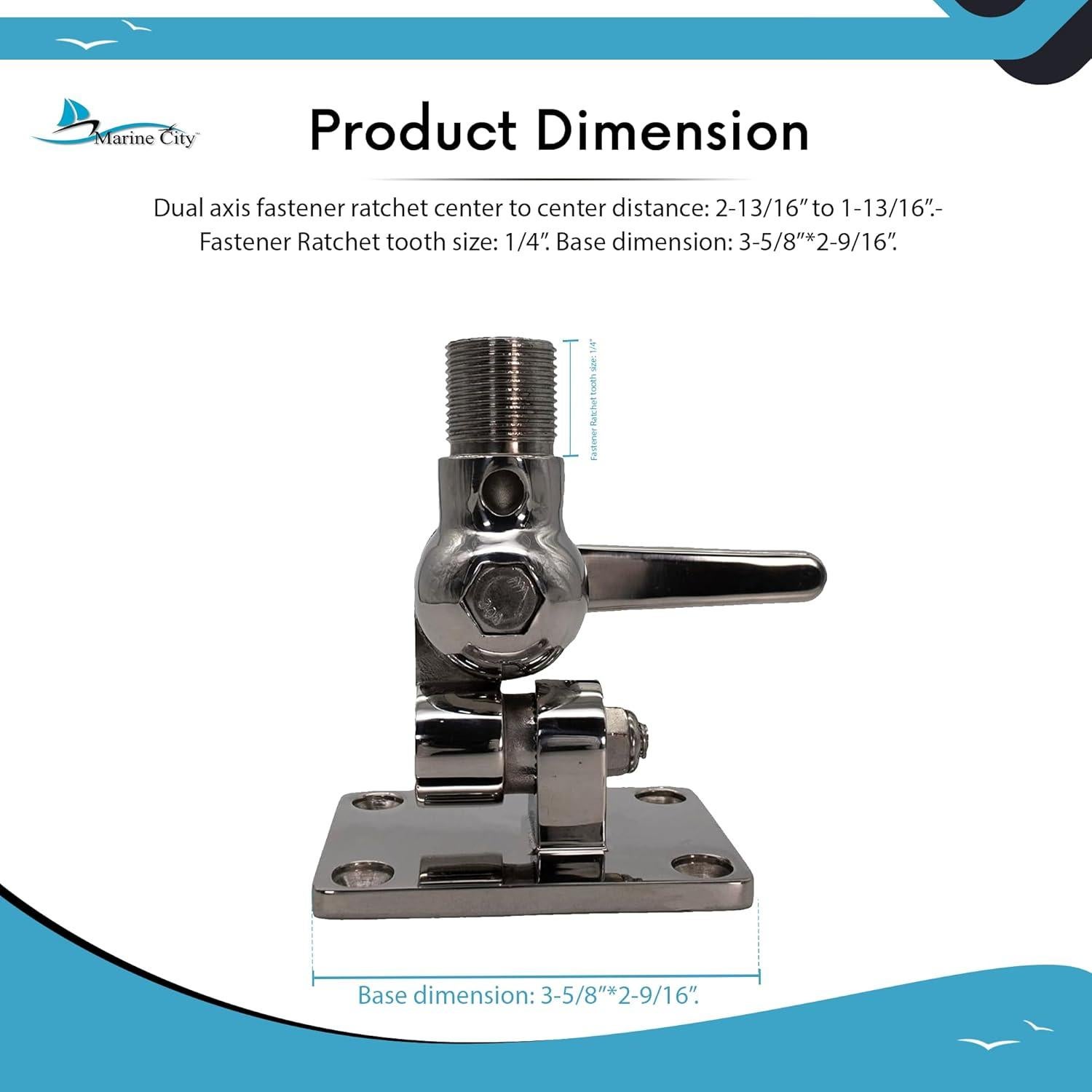 Base de Antena Ajustable Marine City Acero Inoxidable 316