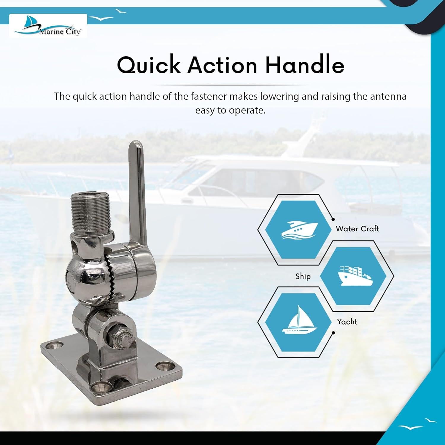 Base de Antena Ajustable Marine City Acero Inoxidable 316