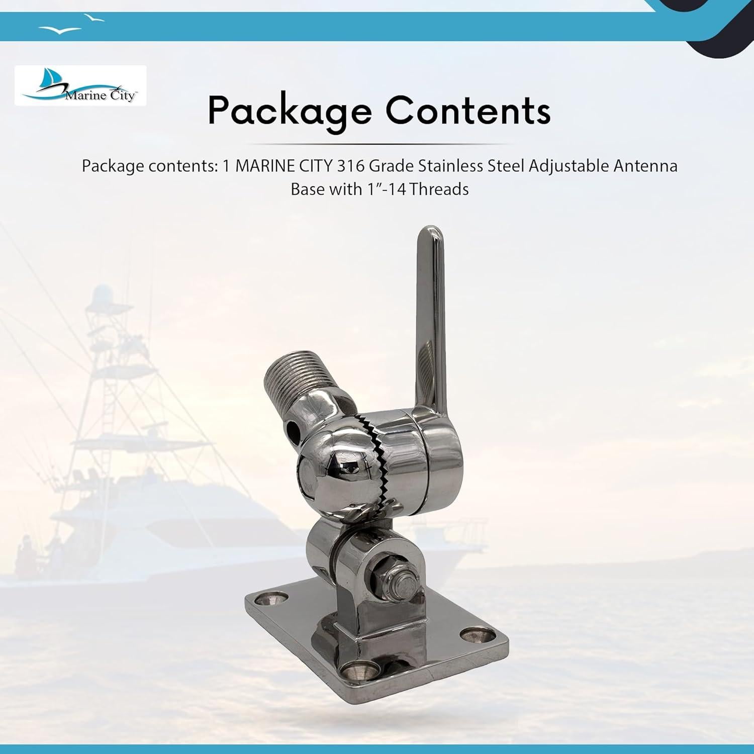 Base de Antena Ajustable Marine City Acero Inoxidable 316