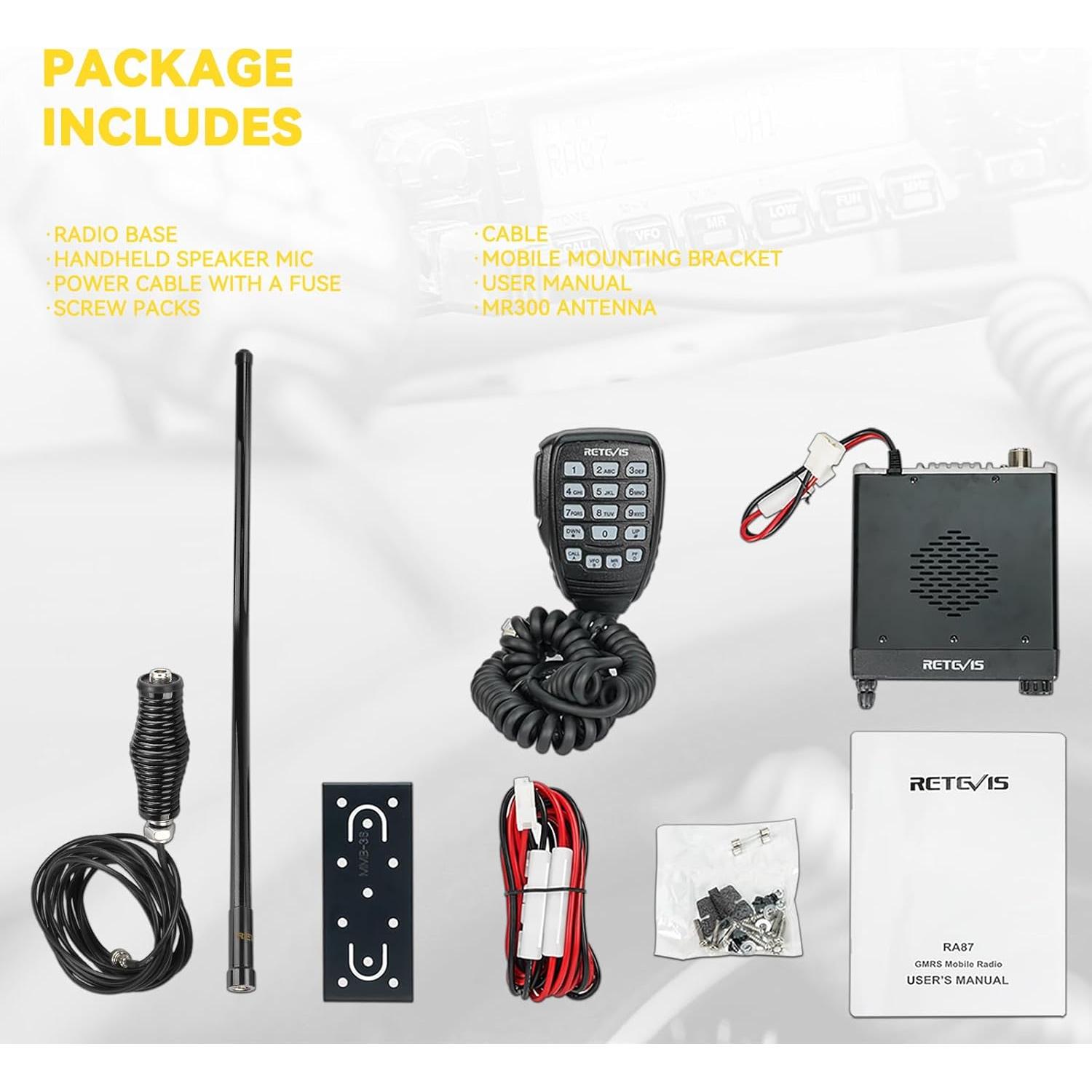 Radio Móvil Retevis RA87 GMRS con Antena MR300 - Largo Alcance