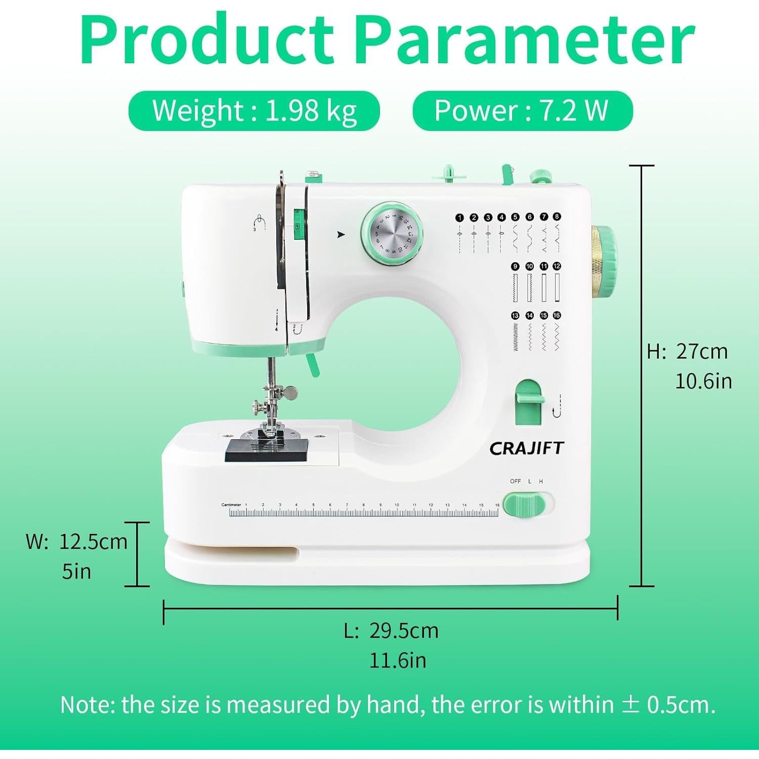 Máquina de Coser Eléctrica CRAFT-0-1 para Principiantes 16 Puntadas