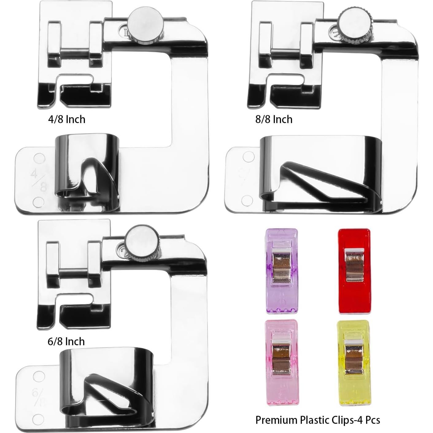 Juego de pies prensores de dobladillo enrollado AMZTKDIY 3 tamaños