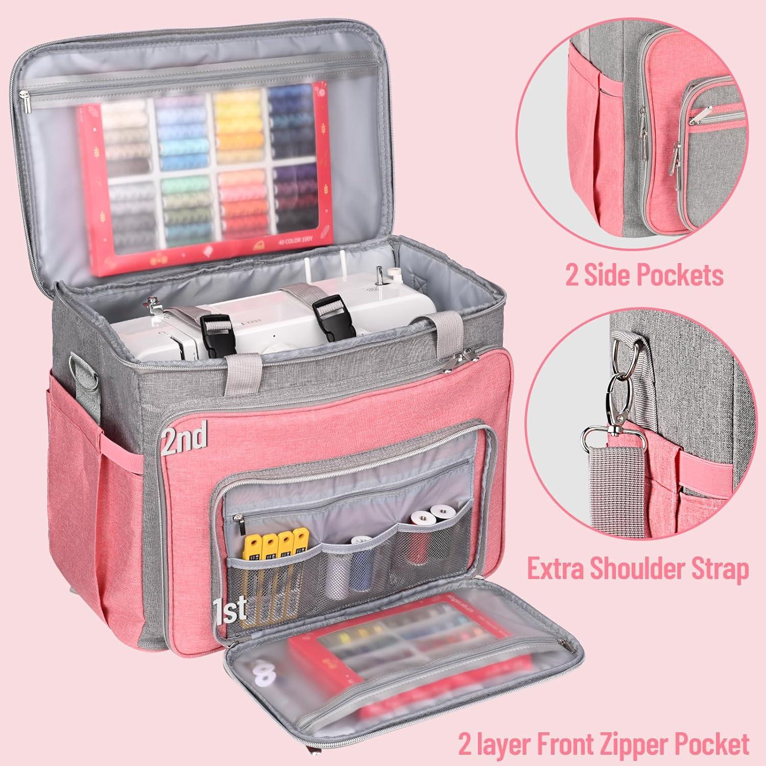 Funda para Máquina de Coser FINESUN Rosa con Bolsillos y Correa