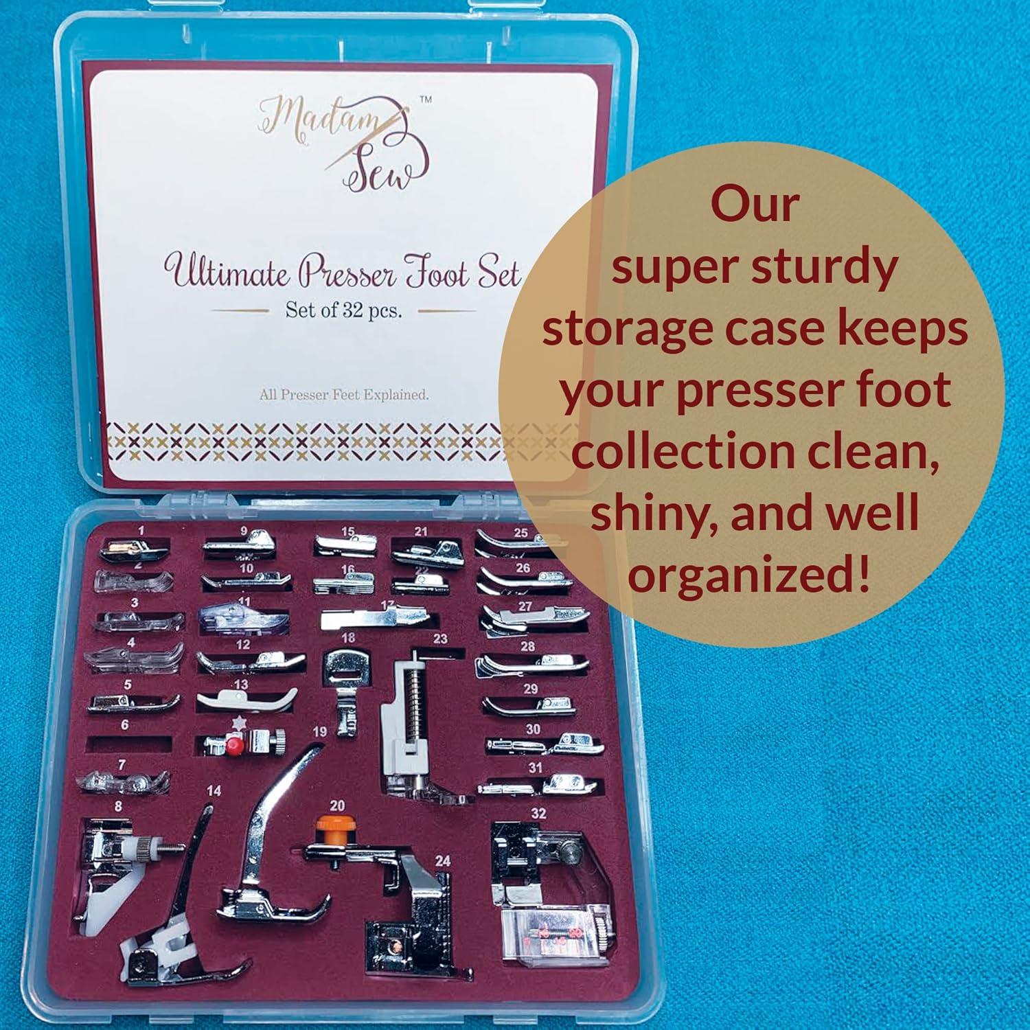 Juego de Patas de Prensatelas Madam Sew 32 Piezas - Compatible con Singer, Brother, Janome