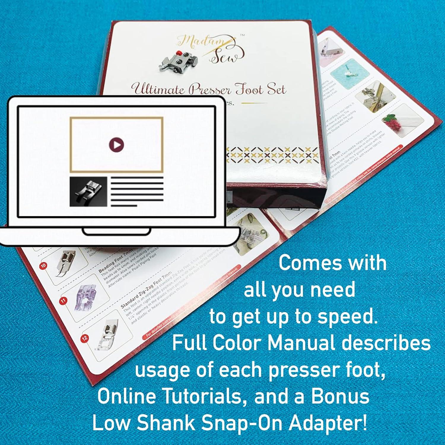 Juego de Patas de Prensatelas Madam Sew 32 Piezas - Compatible con Singer, Brother, Janome