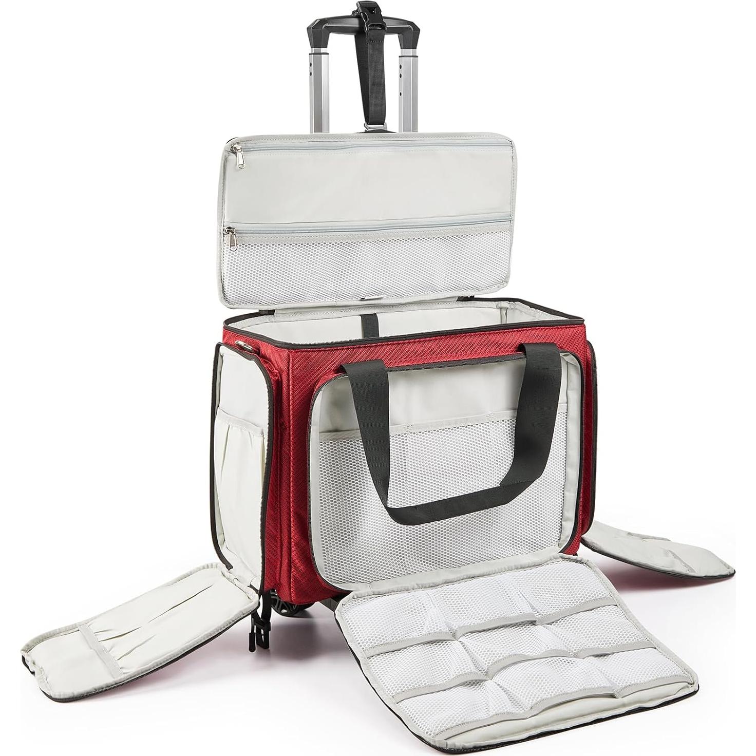 Bolsa de máquina de coser rodante YKK roja 48.3x27.9x33 cm