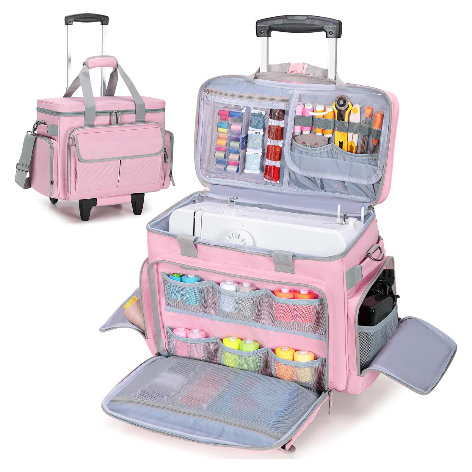 Funda de Máquina de Coser LUXJA Rosa con Ruedas y Bolsillos